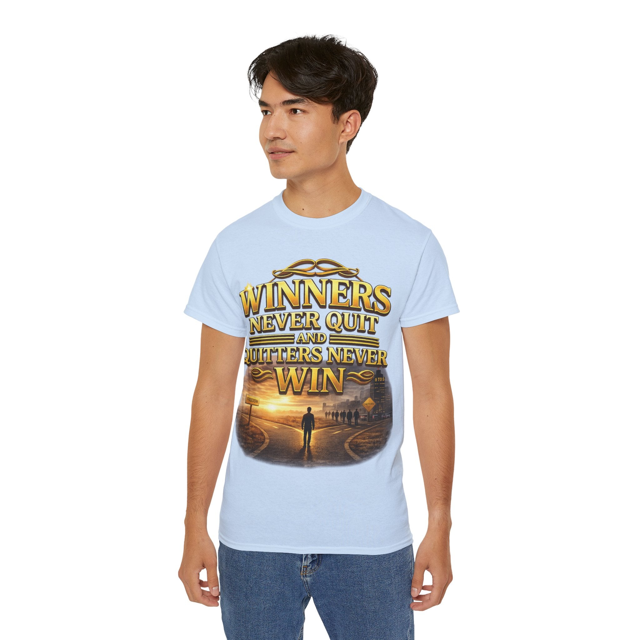 Winners Never Quit Inspirational Tee — Motivational Quote Shirt Printify