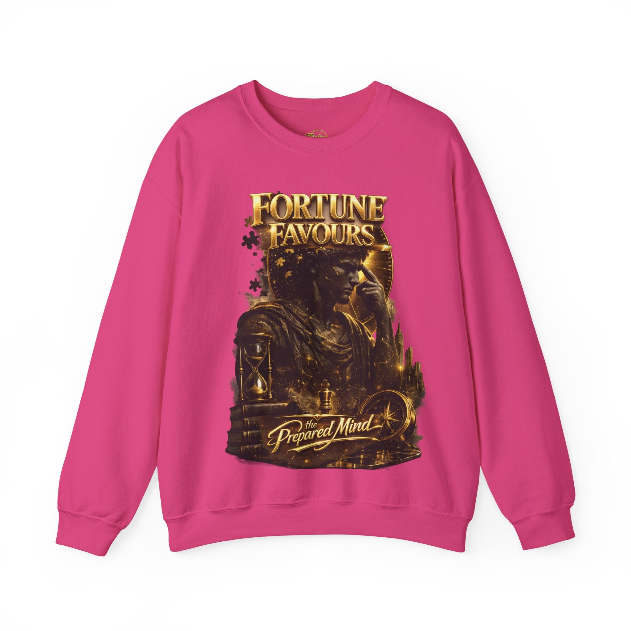 Crewneck Sweatshirt — "Fortune Favors the Prepared Mind" Motivational Design Printify