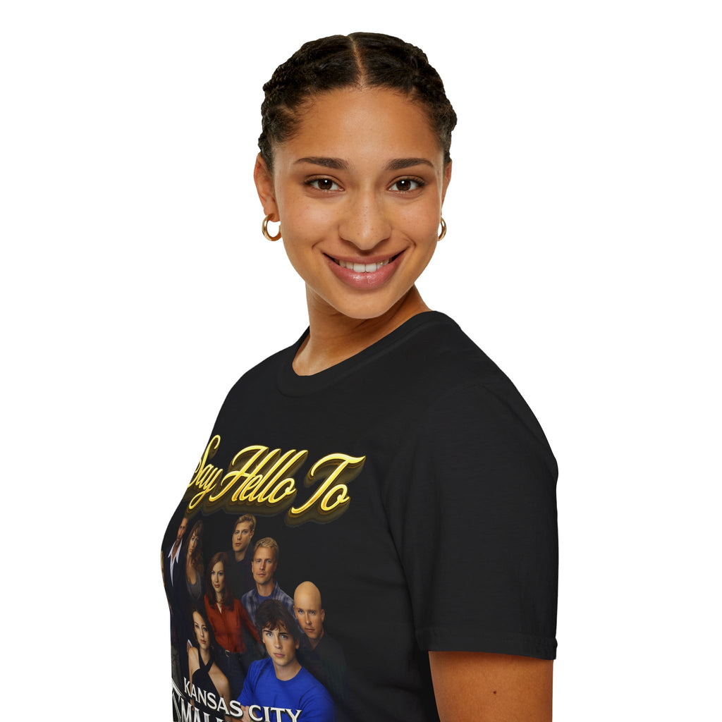 Smallville Cast T-Shirt – "Say Hello To" Kansas City Retro TV Logo Printify