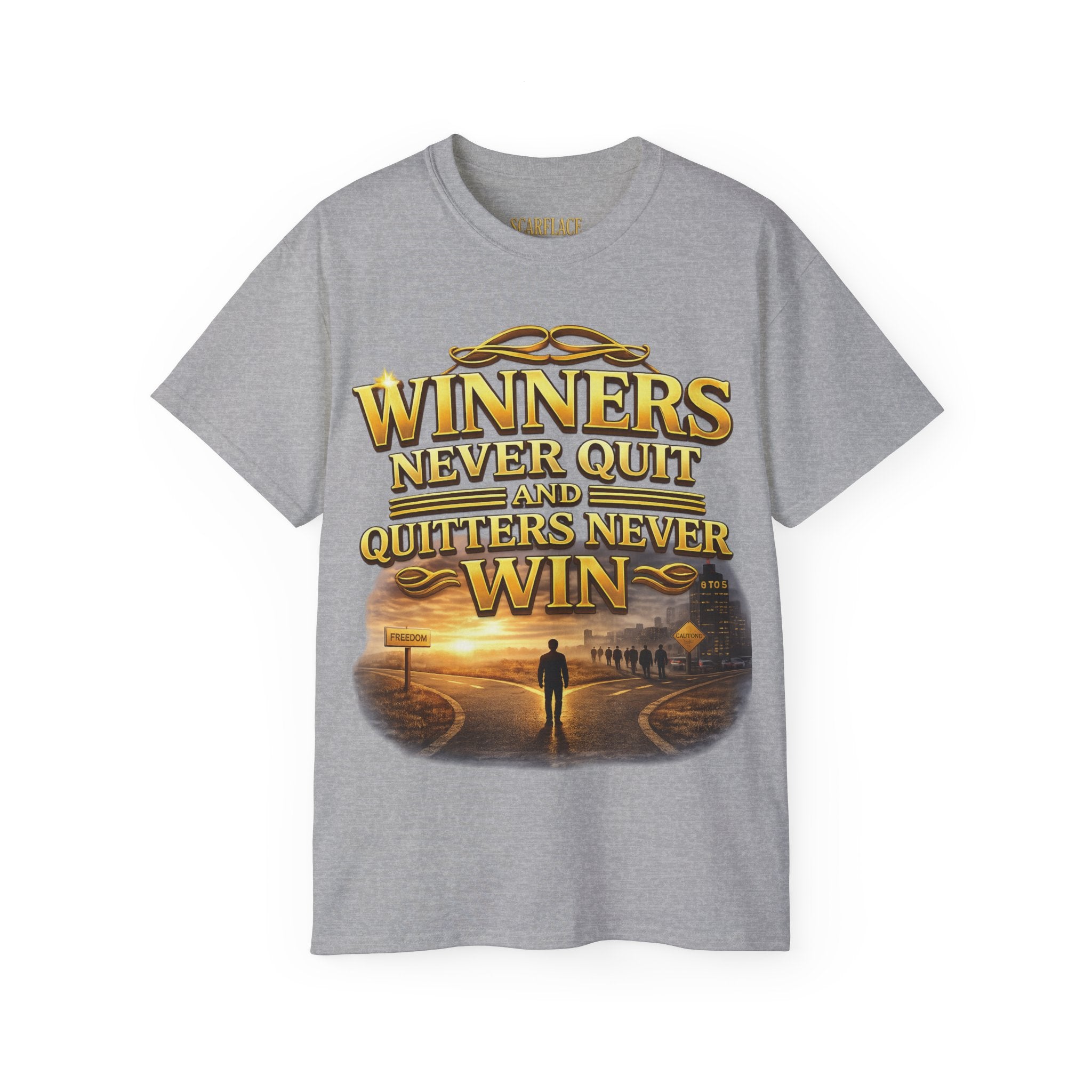 Winners Never Quit Inspirational Tee — Motivational Quote Shirt Printify