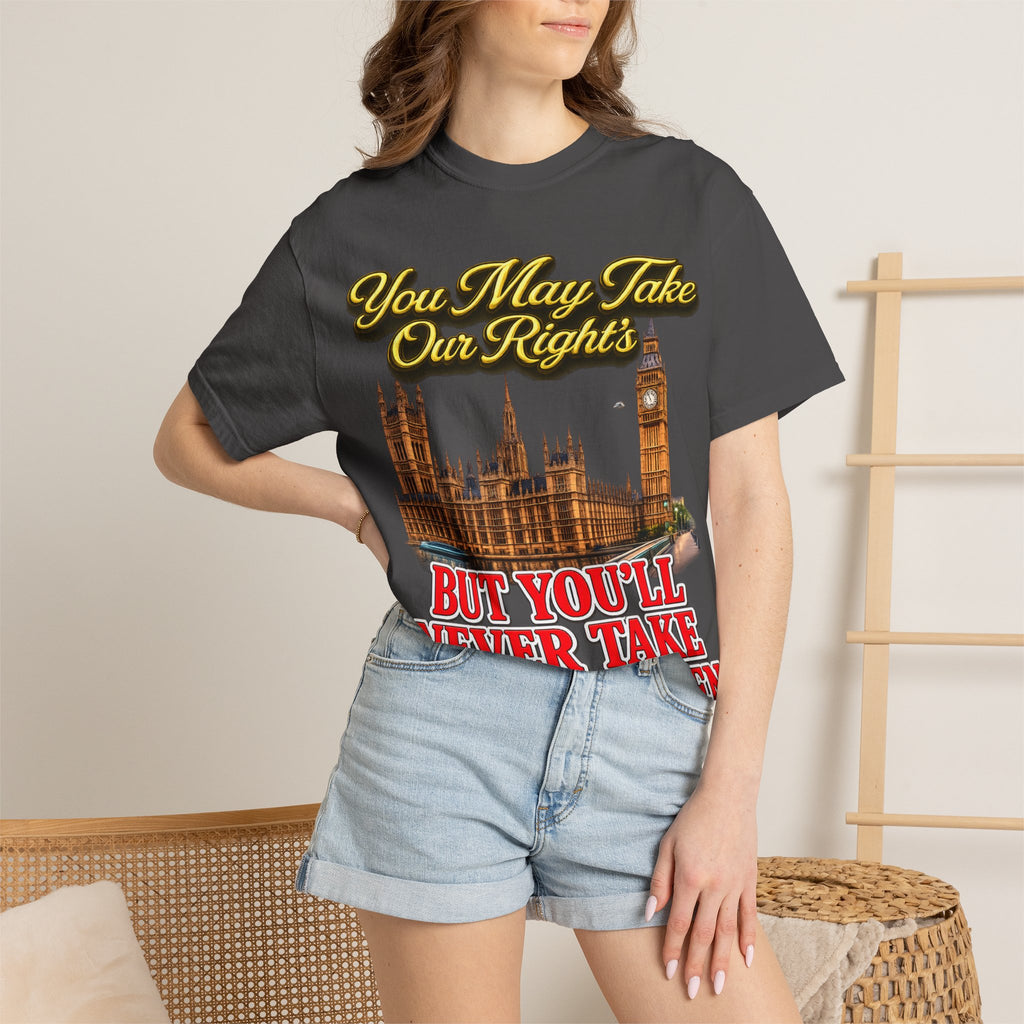 T-Shirt — "You May Take Our Rights But You'll Never Take Our Children" London Parliament Graphic Printify