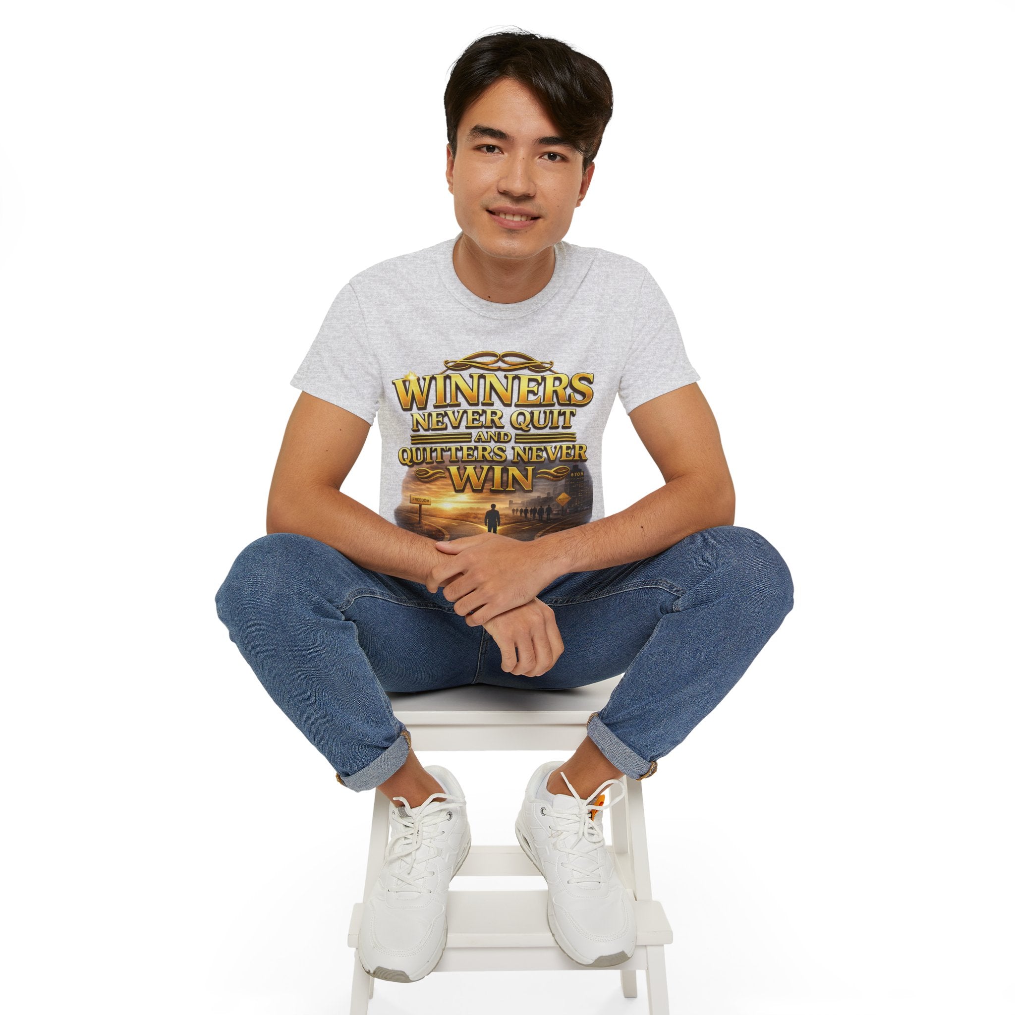 Winners Never Quit Inspirational Tee — Motivational Quote Shirt Printify