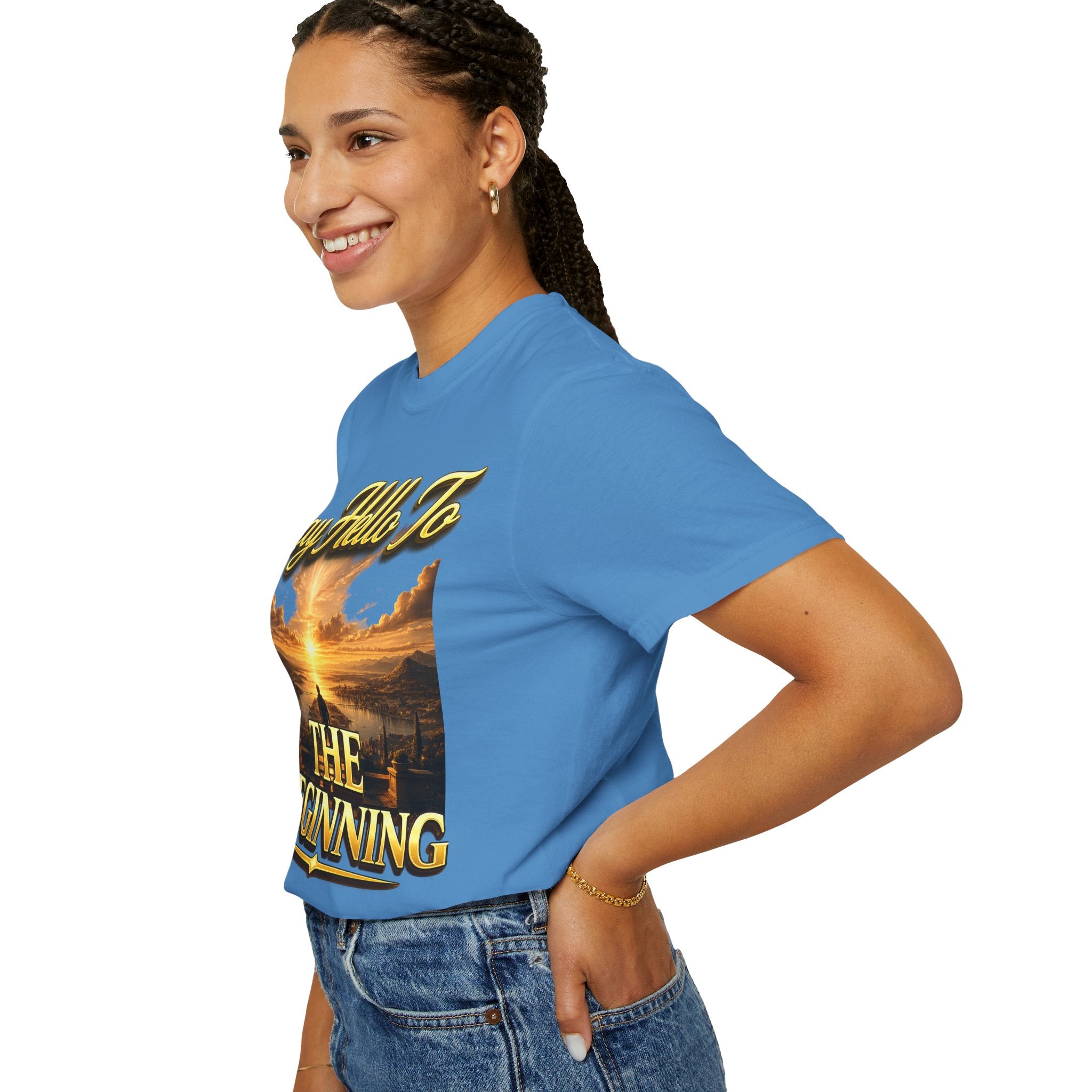 Inspirational 'Say Hello to The Beginning' Sunrise T-Shirt Printify