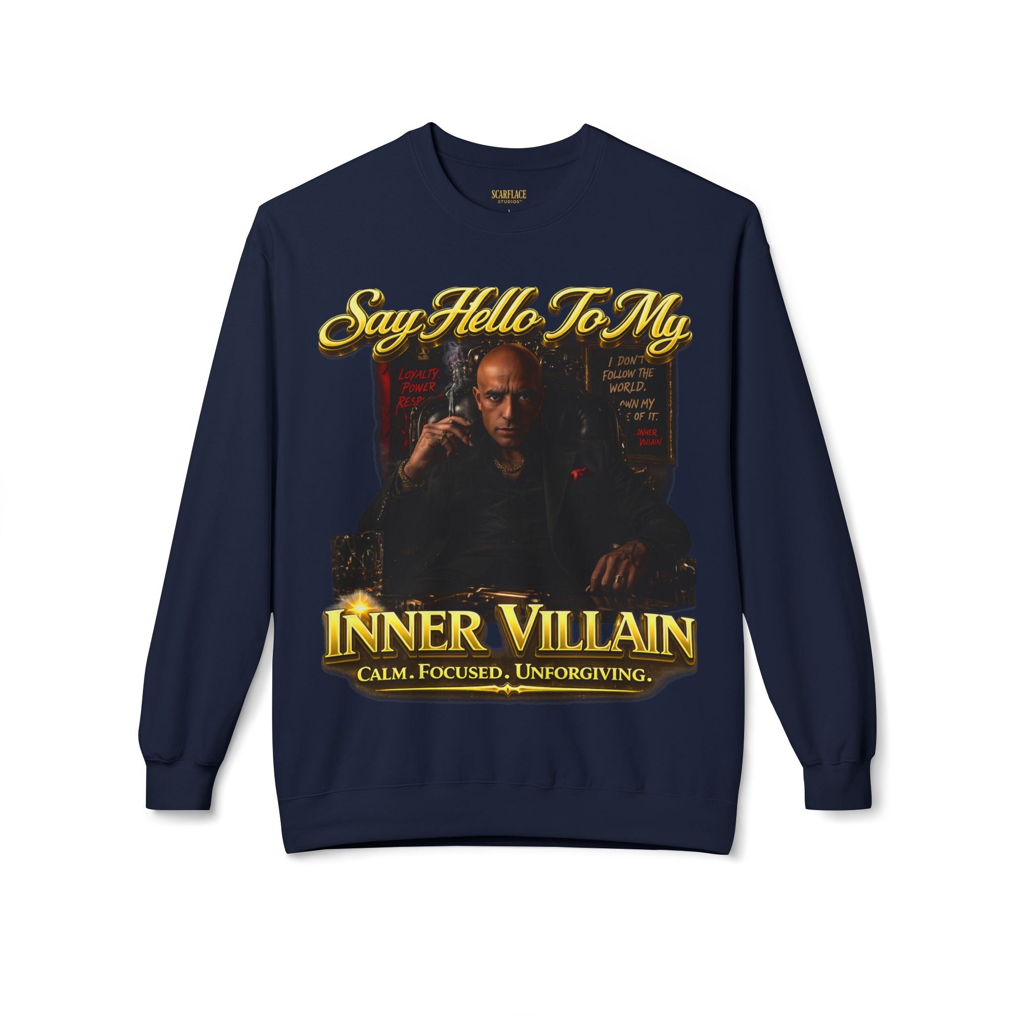 Inner Villain Crewneck Sweatshirt — "Say Hello To My Inner Villain" Graphic Printify