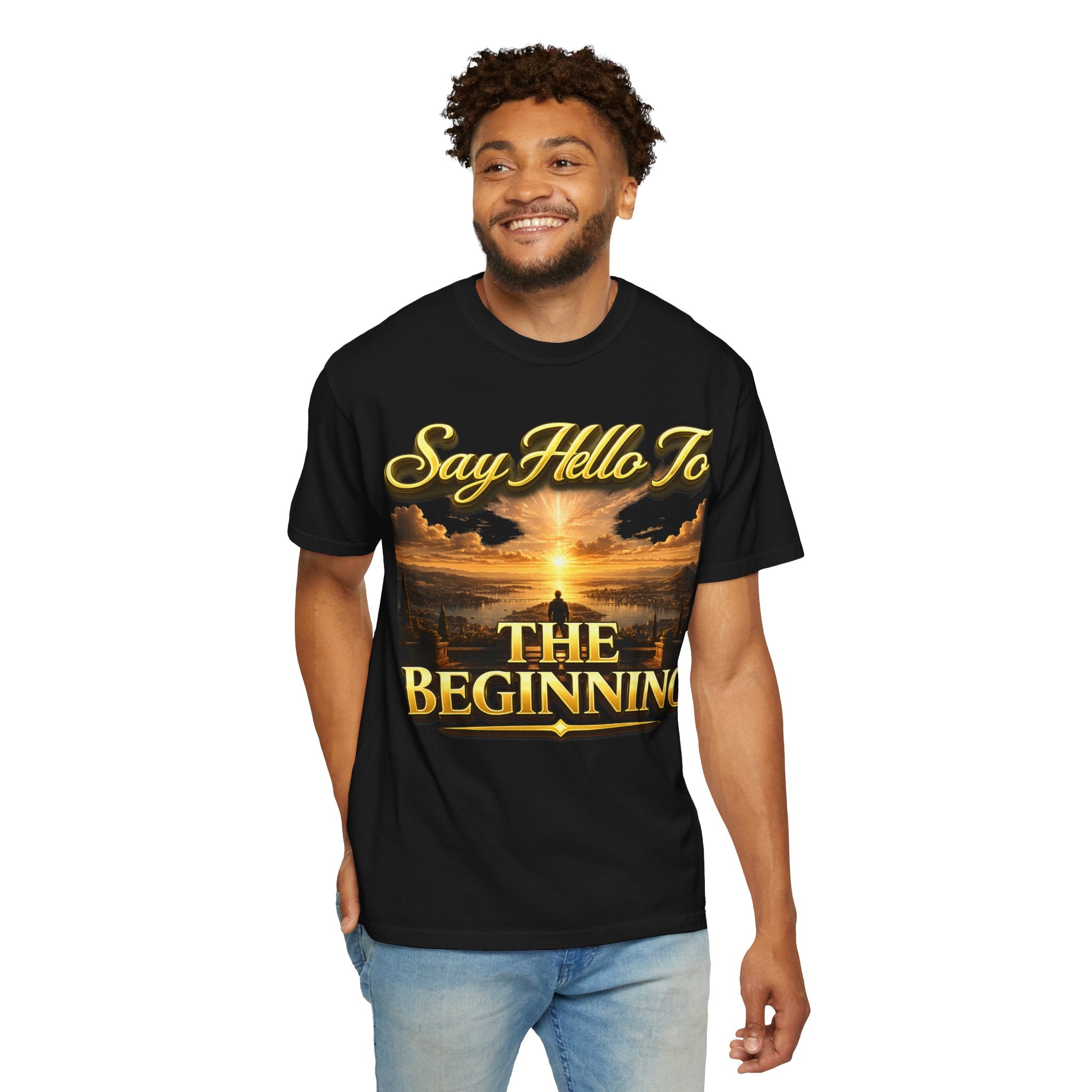 Inspirational 'Say Hello to The Beginning' Sunrise T-Shirt Printify