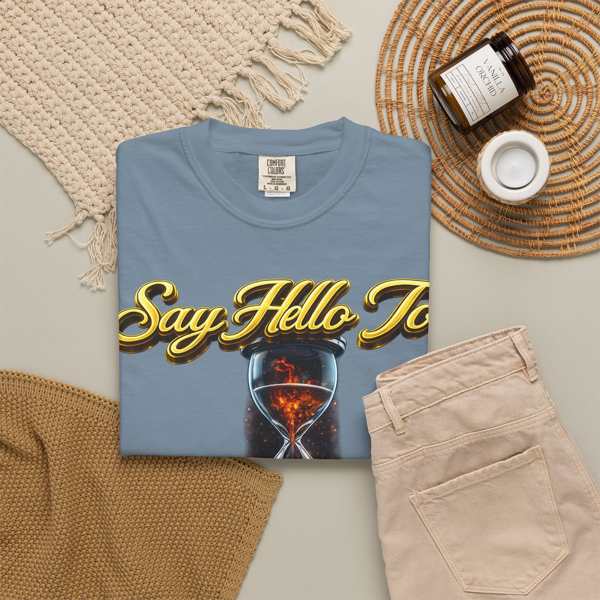 Say Hello To Time Hourglass Graphic T-Shirt — "The Only Conceivable Consistency Is Time" Printify