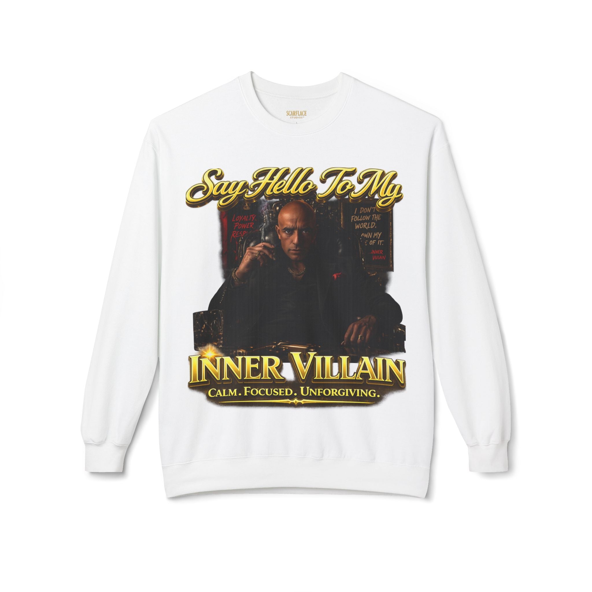 Inner Villain Crewneck Sweatshirt — "Say Hello To My Inner Villain" Graphic Printify