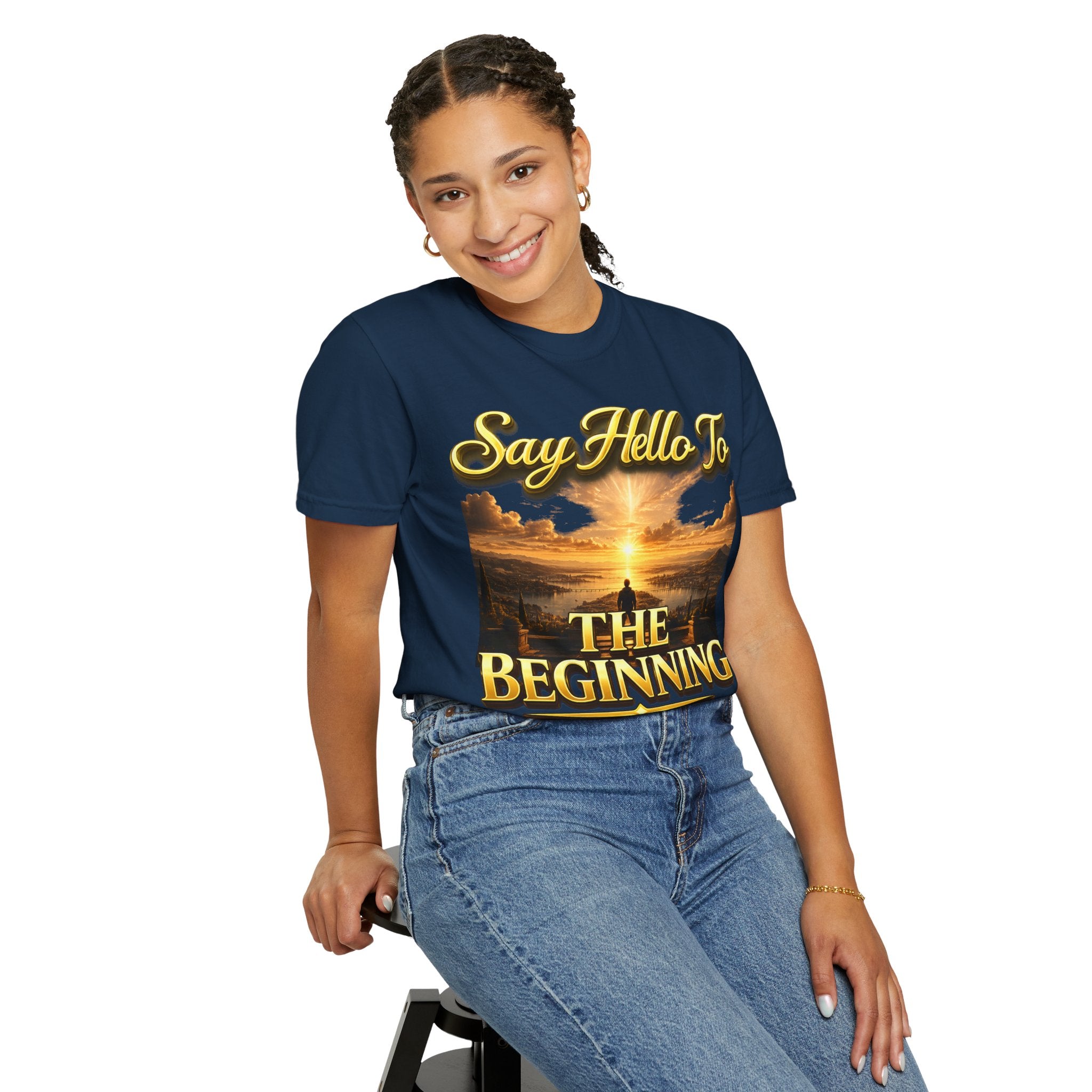 Inspirational 'Say Hello to The Beginning' Sunrise T-Shirt Printify