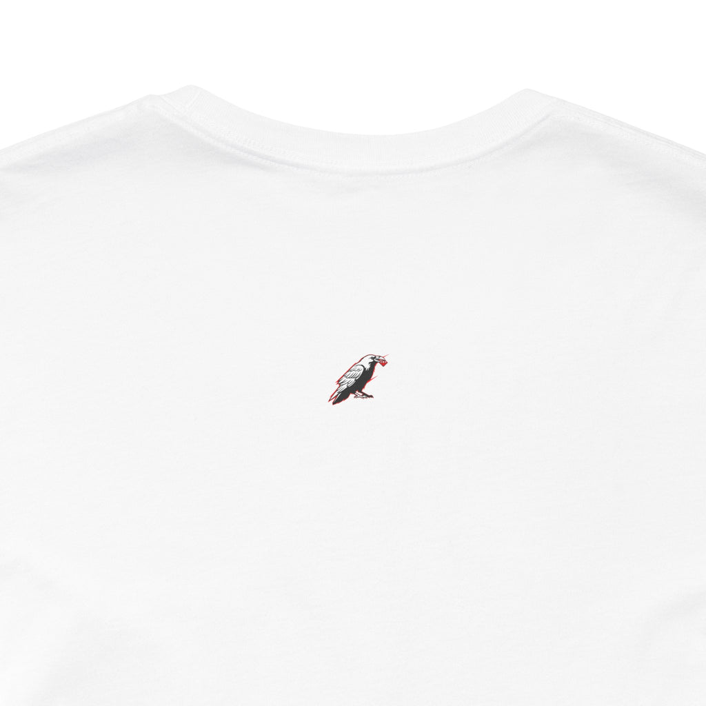 Horror Mask Split Face Tee — "Say Hello To Your Family and Friends" Graphic T-Shirt Printify