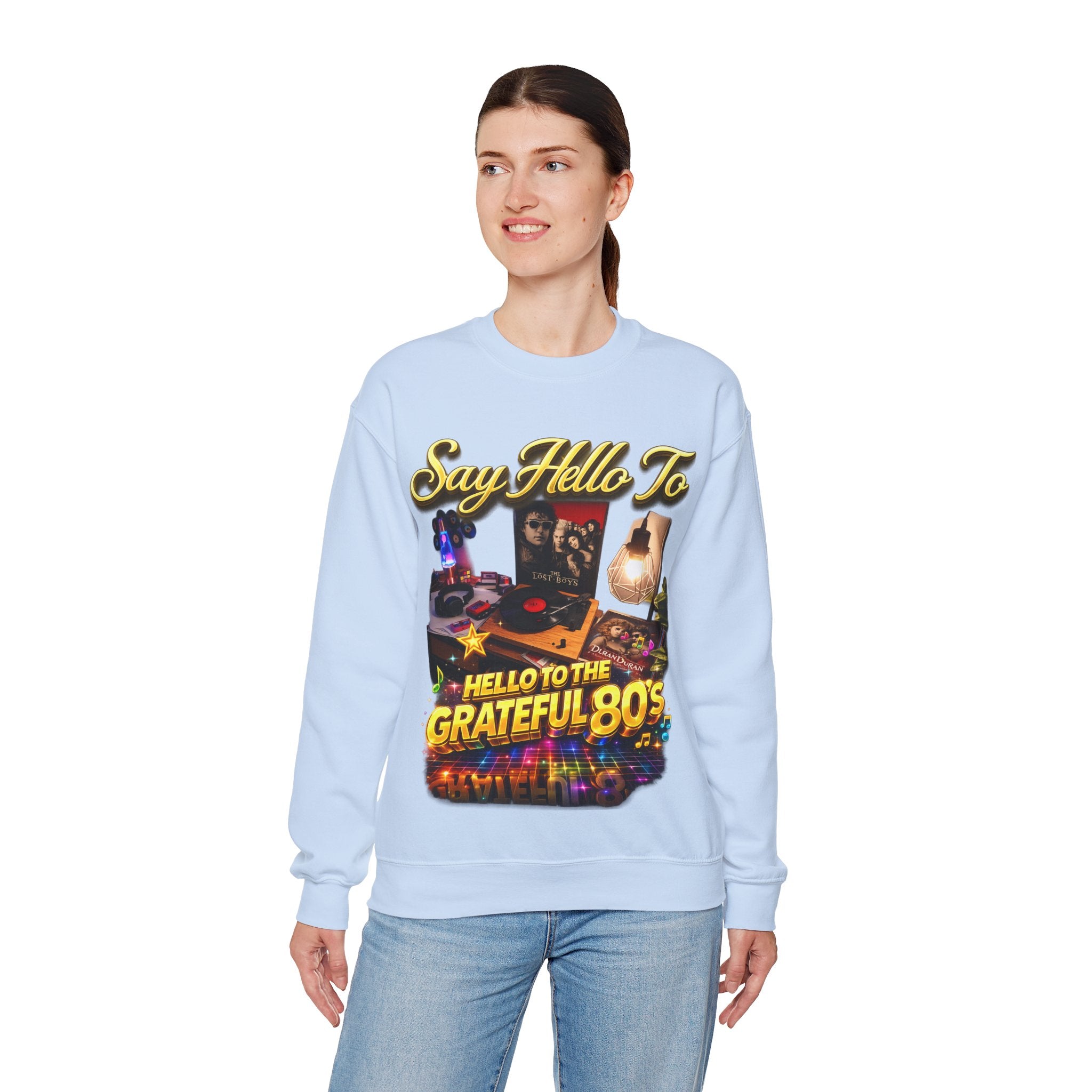 Grateful 80s Crewneck Sweatshirt — “say hello to the grateful 80's” Retro Vibe Printify