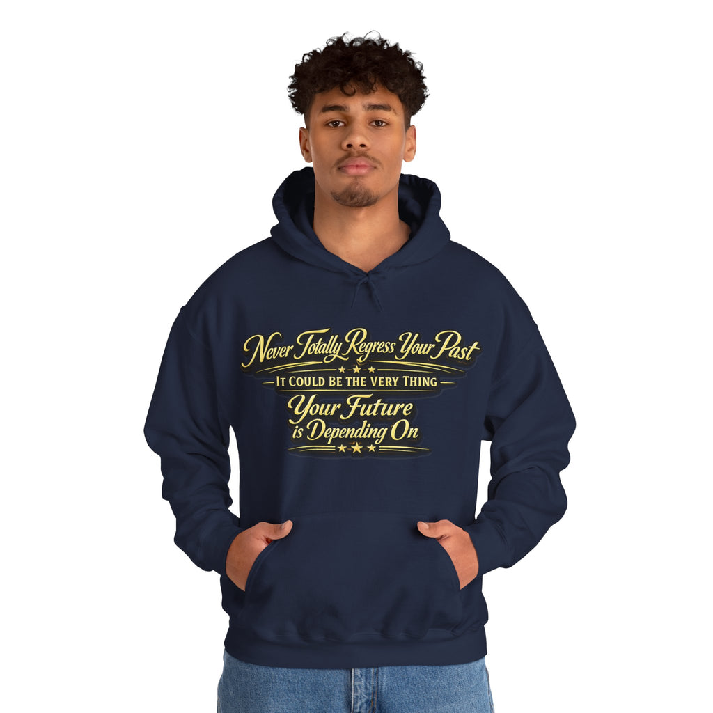 Inspirational Hoodie – “Never Letting Regret Your Past” Motivational City Night Sweatshirt Printify