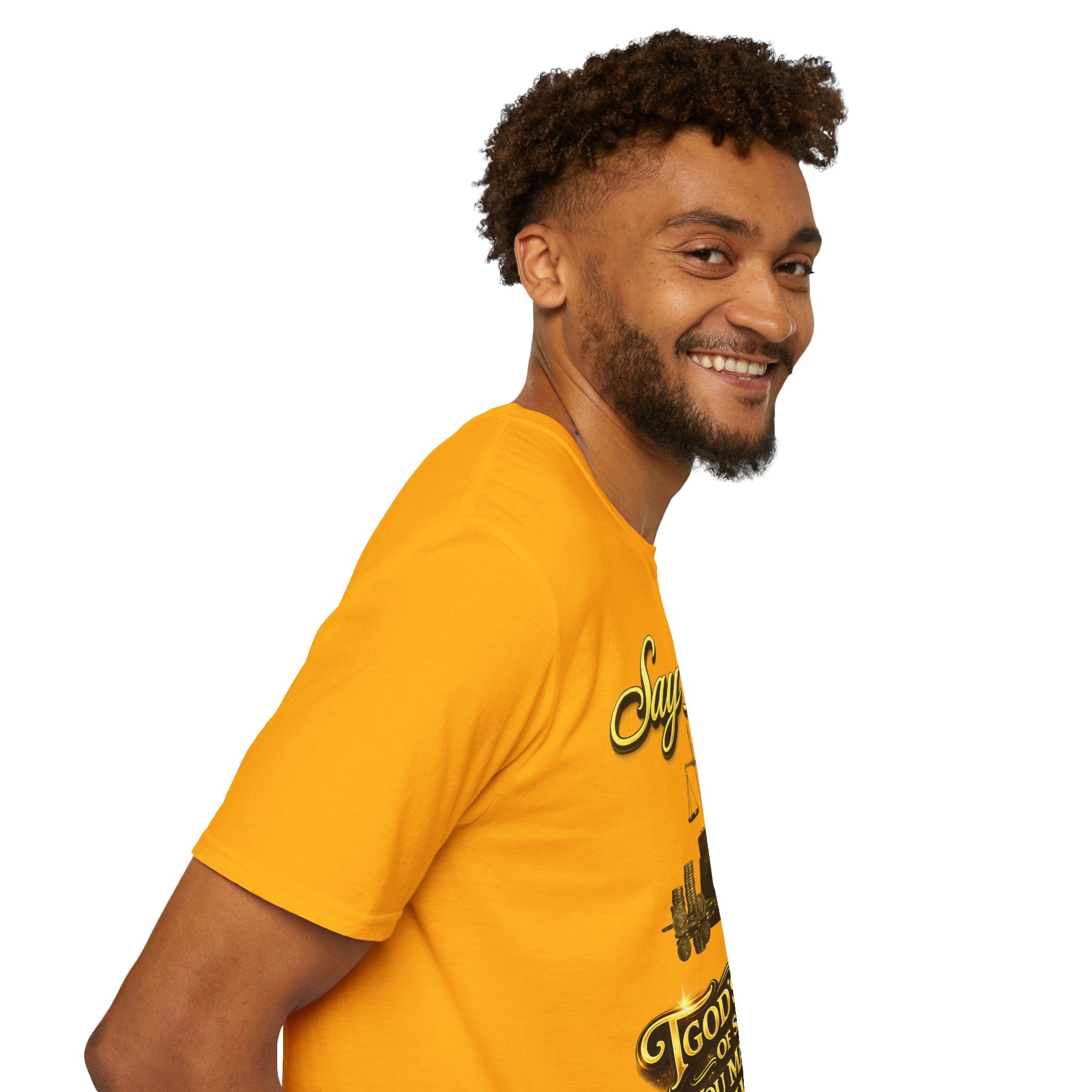 T-Shirt — "Say Hello" Money & Faith Graphic Tee (God's Way You Make Too Much Money) Printify