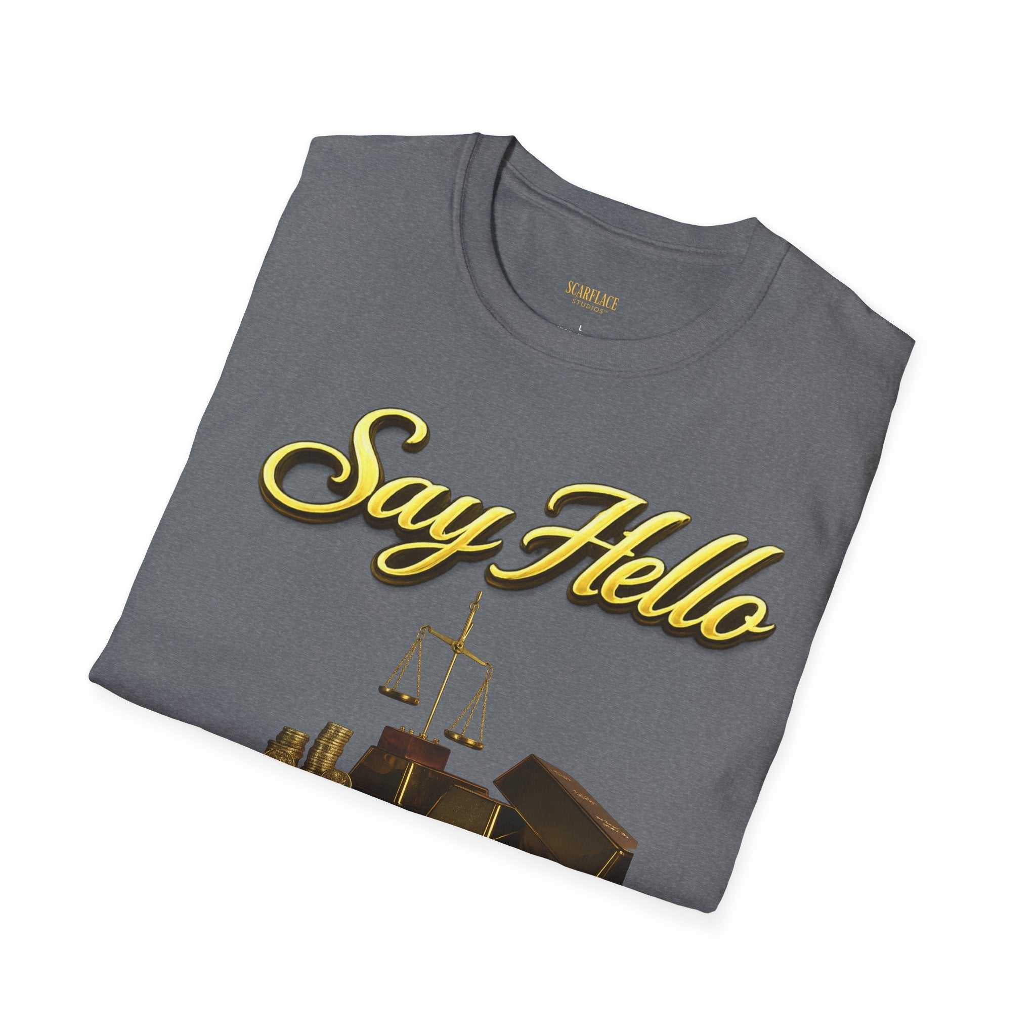 T-Shirt — "Say Hello" Money & Faith Graphic Tee (God's Way You Make Too Much Money) Printify