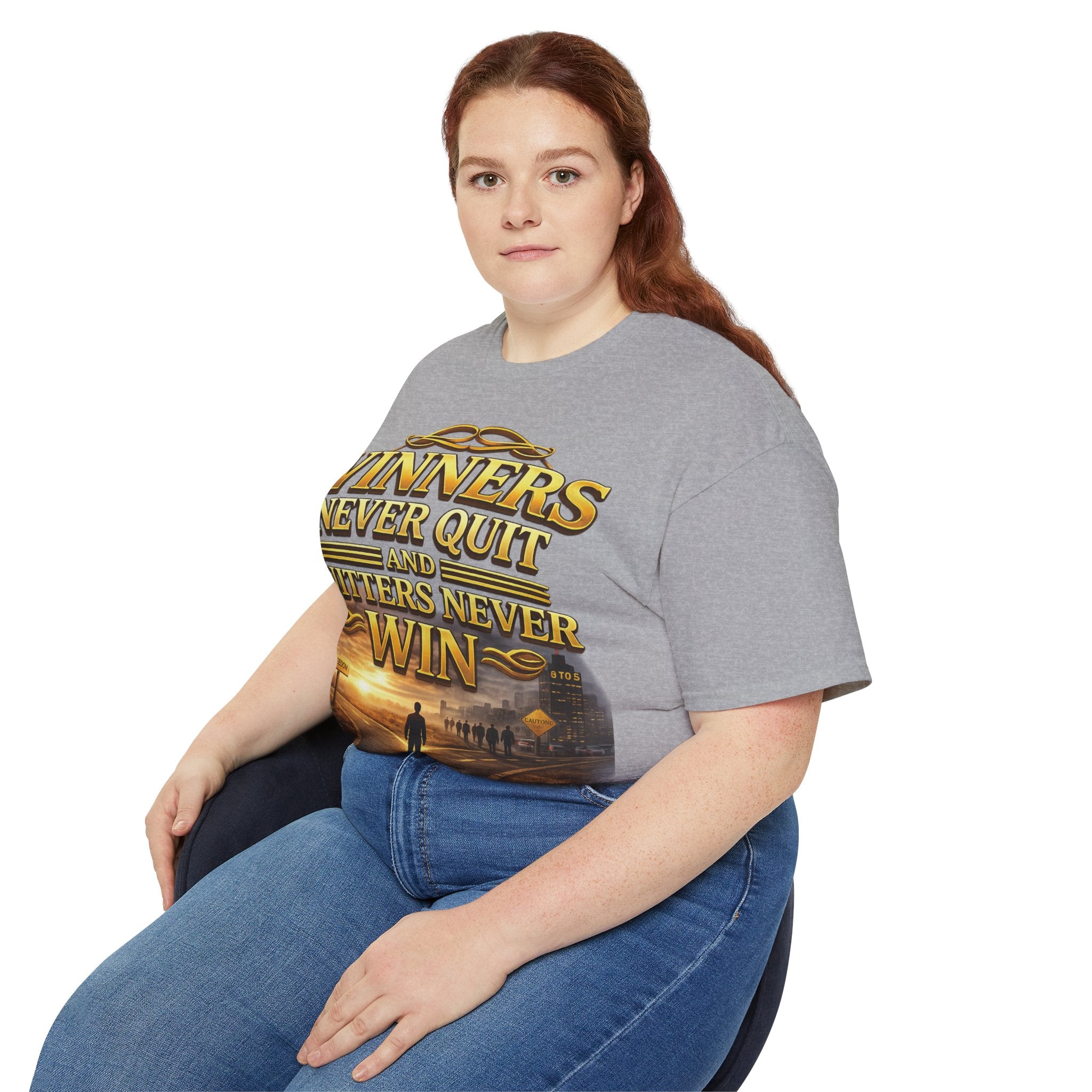 Winners Never Quit Inspirational Tee — Motivational Quote Shirt Printify