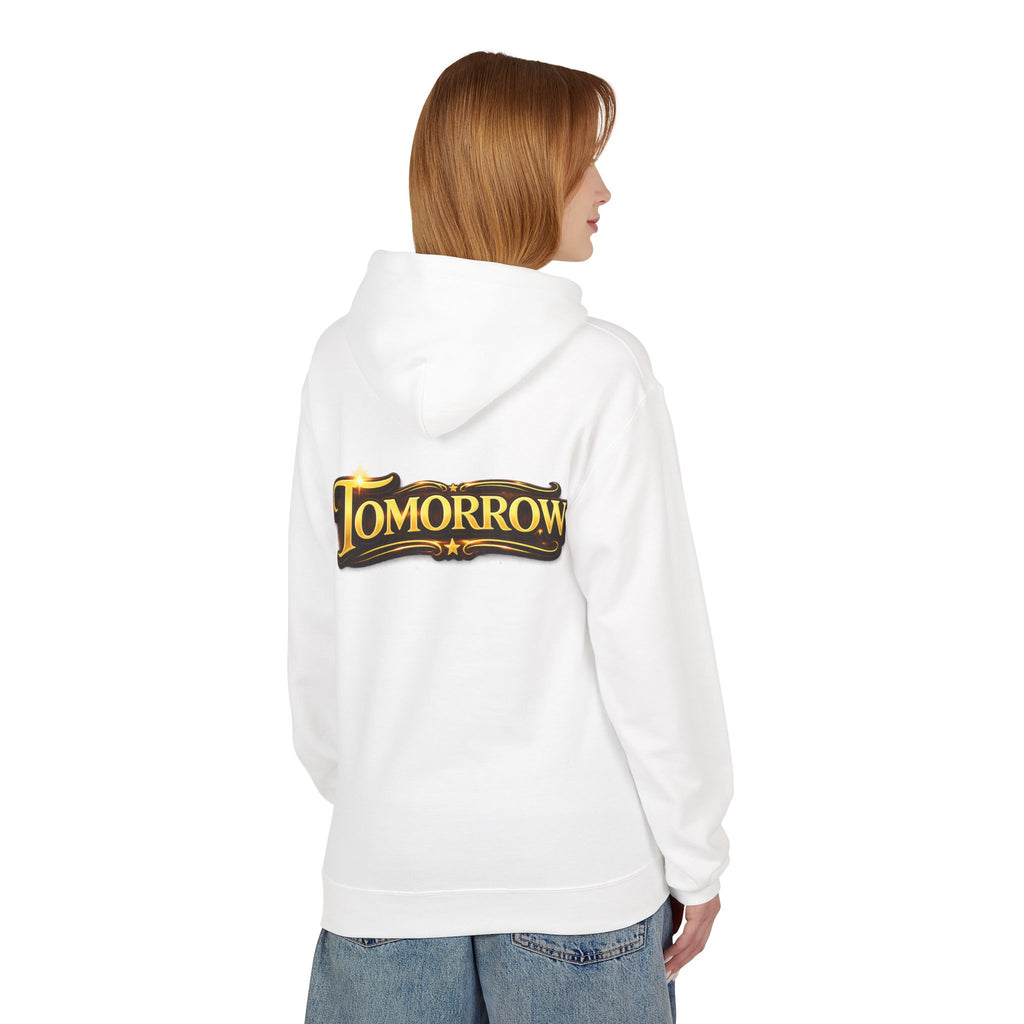 Tomorrow Hoodie — "What's Always Coming But Never Arrives?" Vintage Quote Hoodie Printify