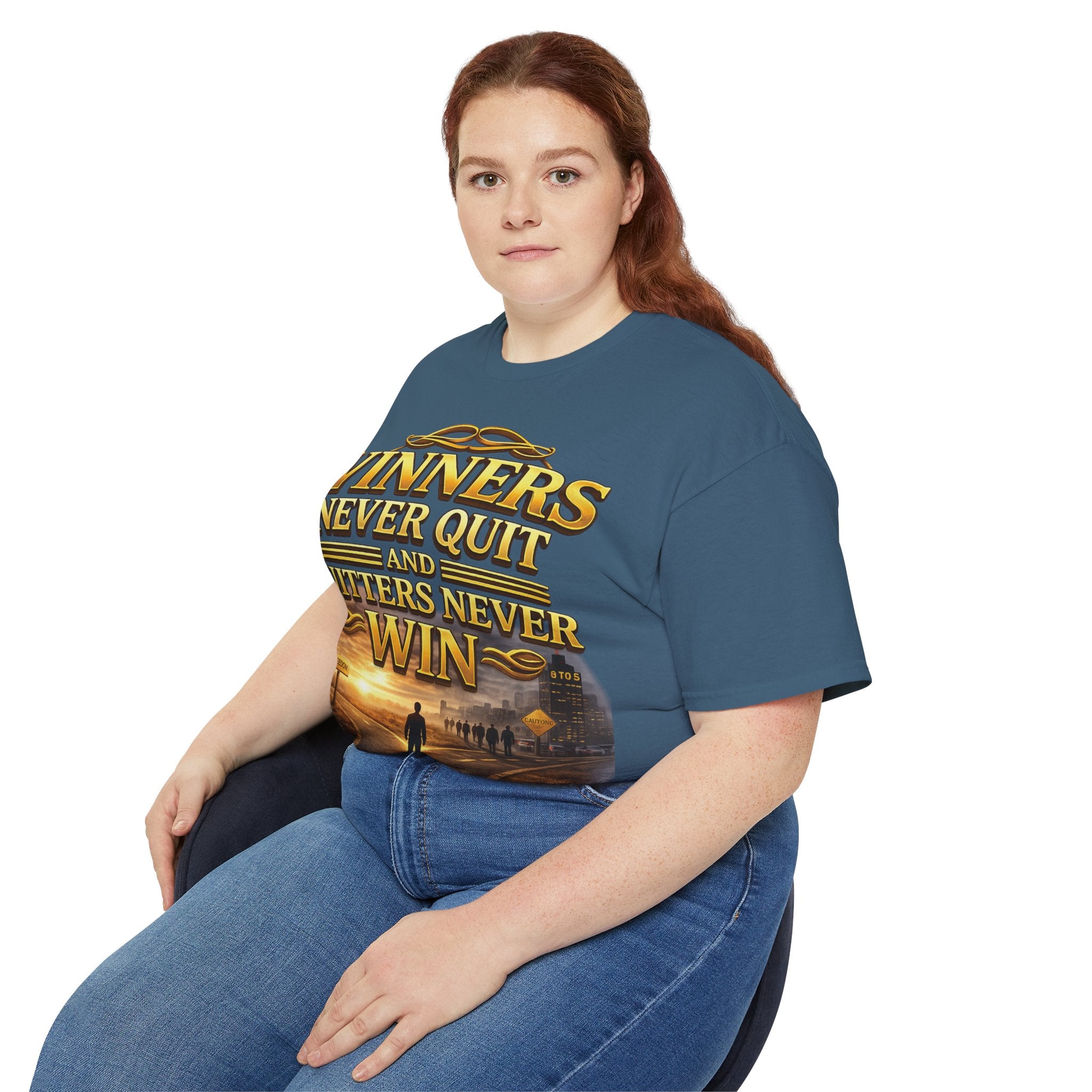 Winners Never Quit Inspirational Tee — Motivational Quote Shirt Printify