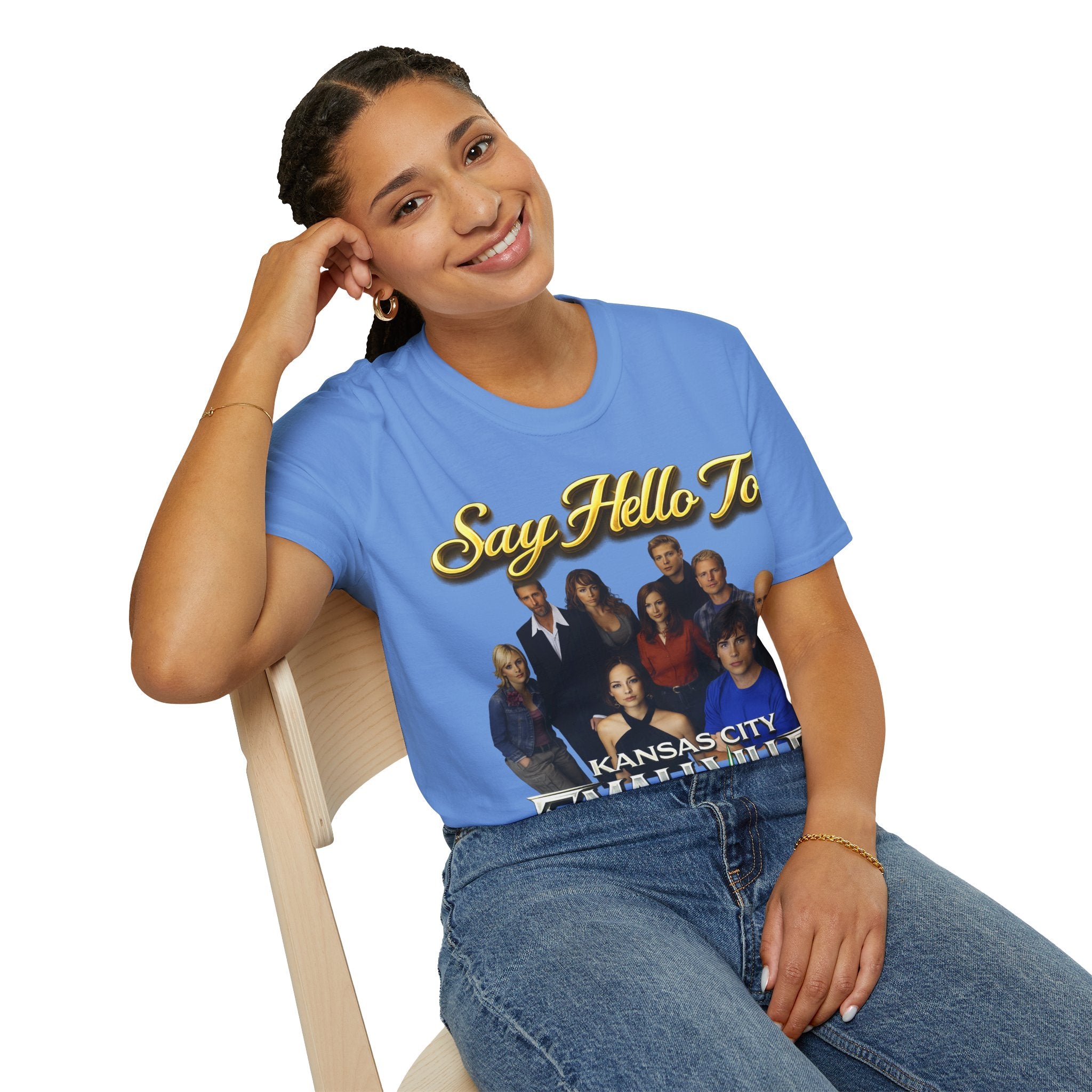 Smallville Cast T-Shirt – "Say Hello To" Kansas City Retro TV Logo Printify