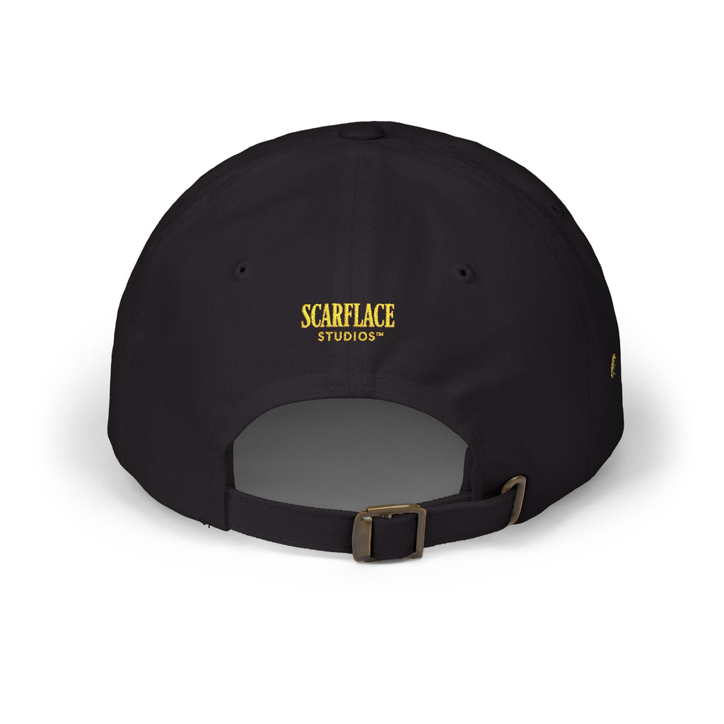 Gold Script "Dad" Cap — Minimal White Baseball Hat Printify