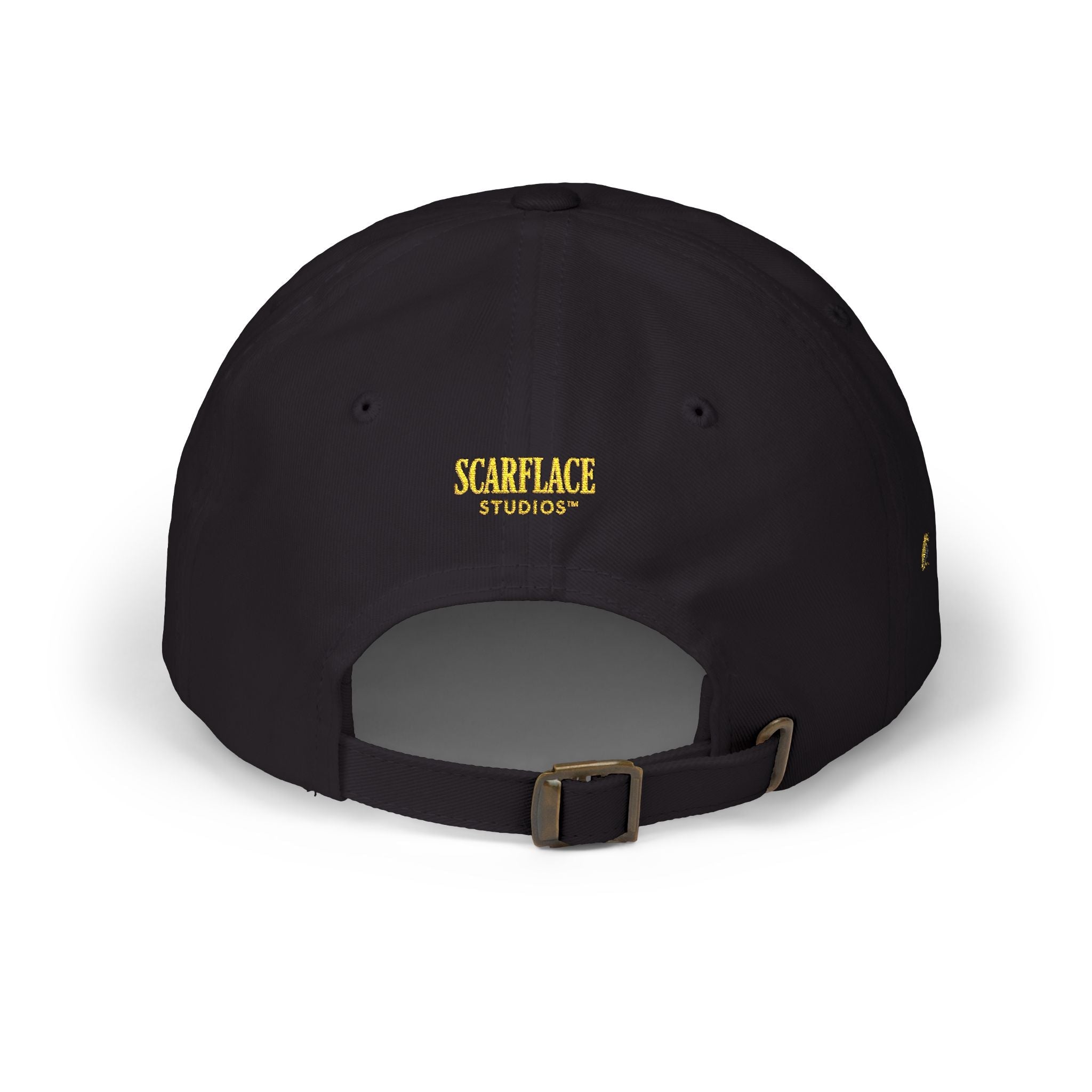 Gold Script "Dad" Cap — Minimal White Baseball Hat Printify