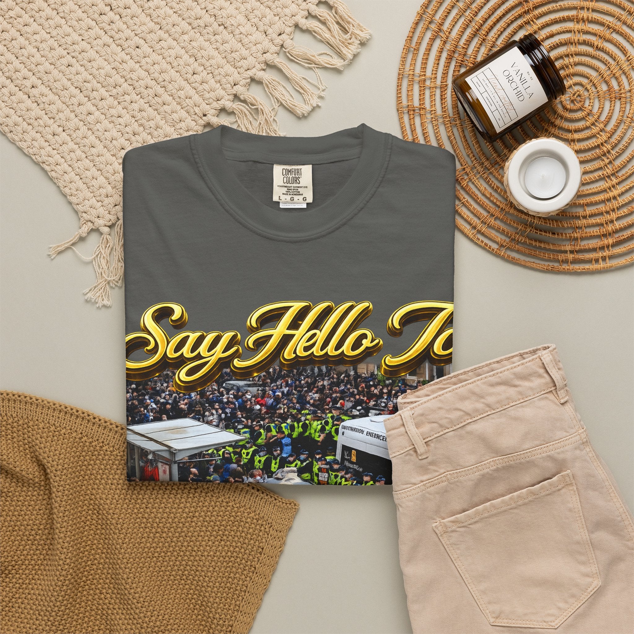 Graphic T-Shirt — "Say Hello to Scotland: Send Them Home" Protest Design Printify