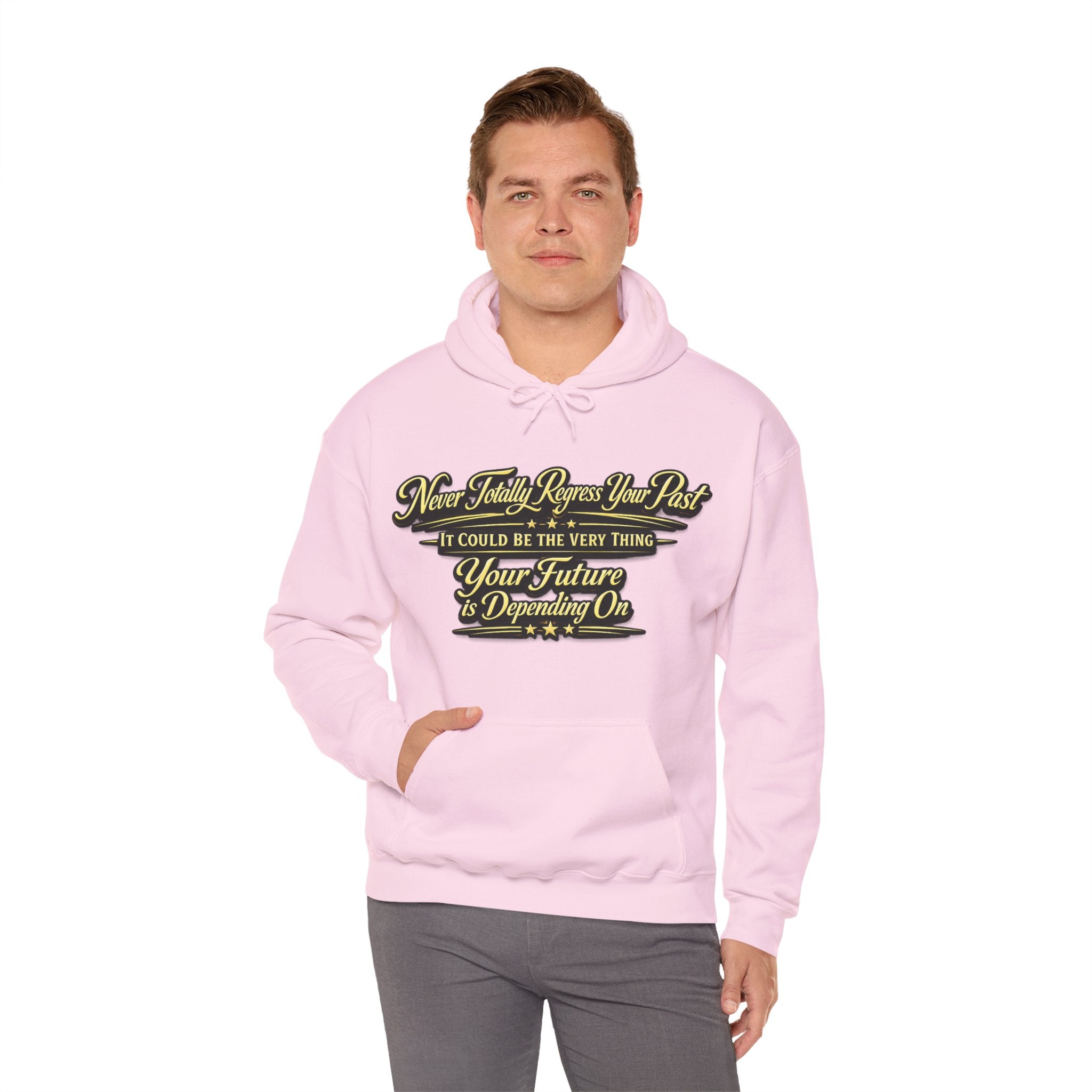 Inspirational Hoodie – “Never Letting Regret Your Past” Motivational City Night Sweatshirt Printify