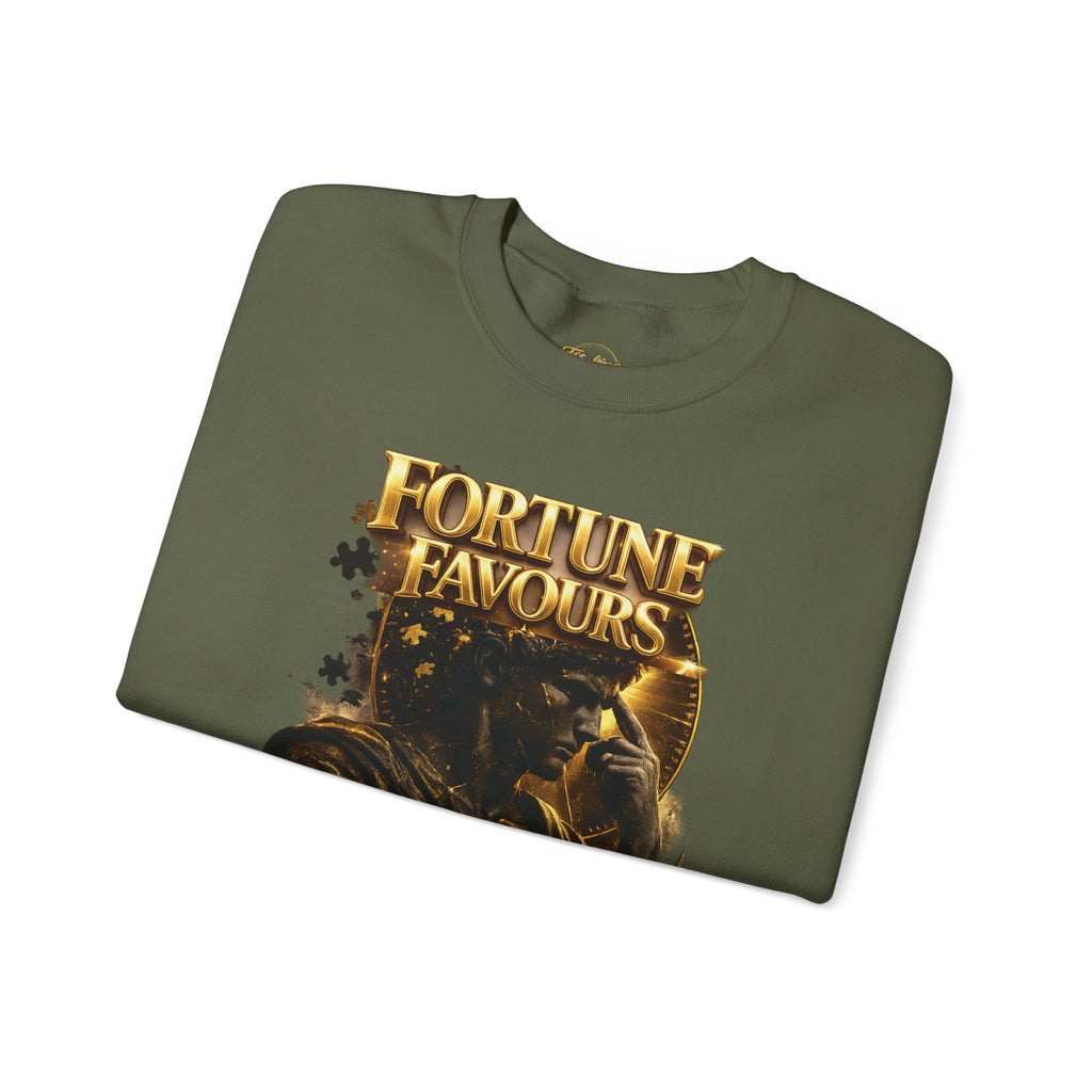 Crewneck Sweatshirt — "Fortune Favors the Prepared Mind" Motivational Design Printify