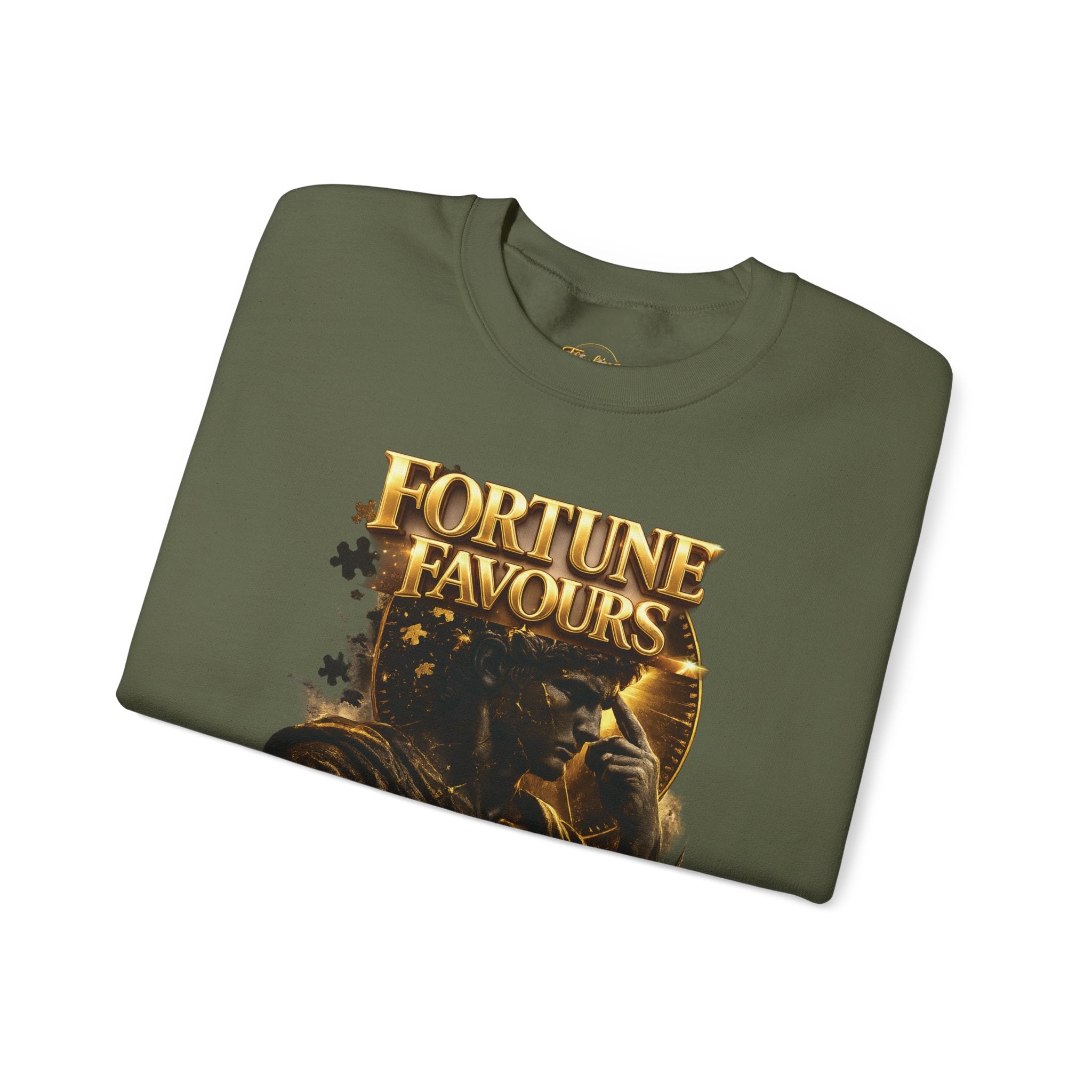 Crewneck Sweatshirt — "Fortune Favors the Prepared Mind" Motivational Design Printify