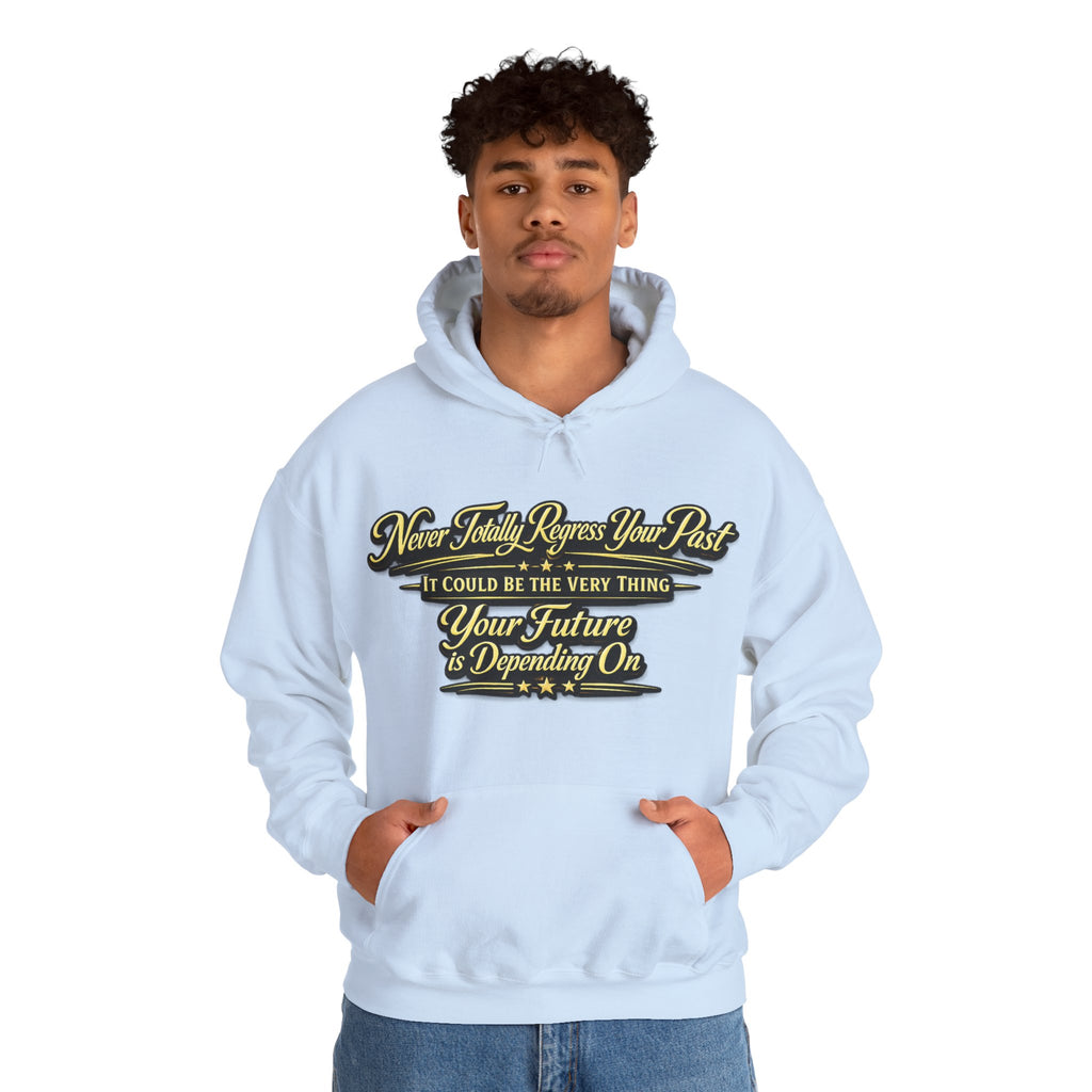 Inspirational Hoodie – “Never Letting Regret Your Past” Motivational City Night Sweatshirt Printify