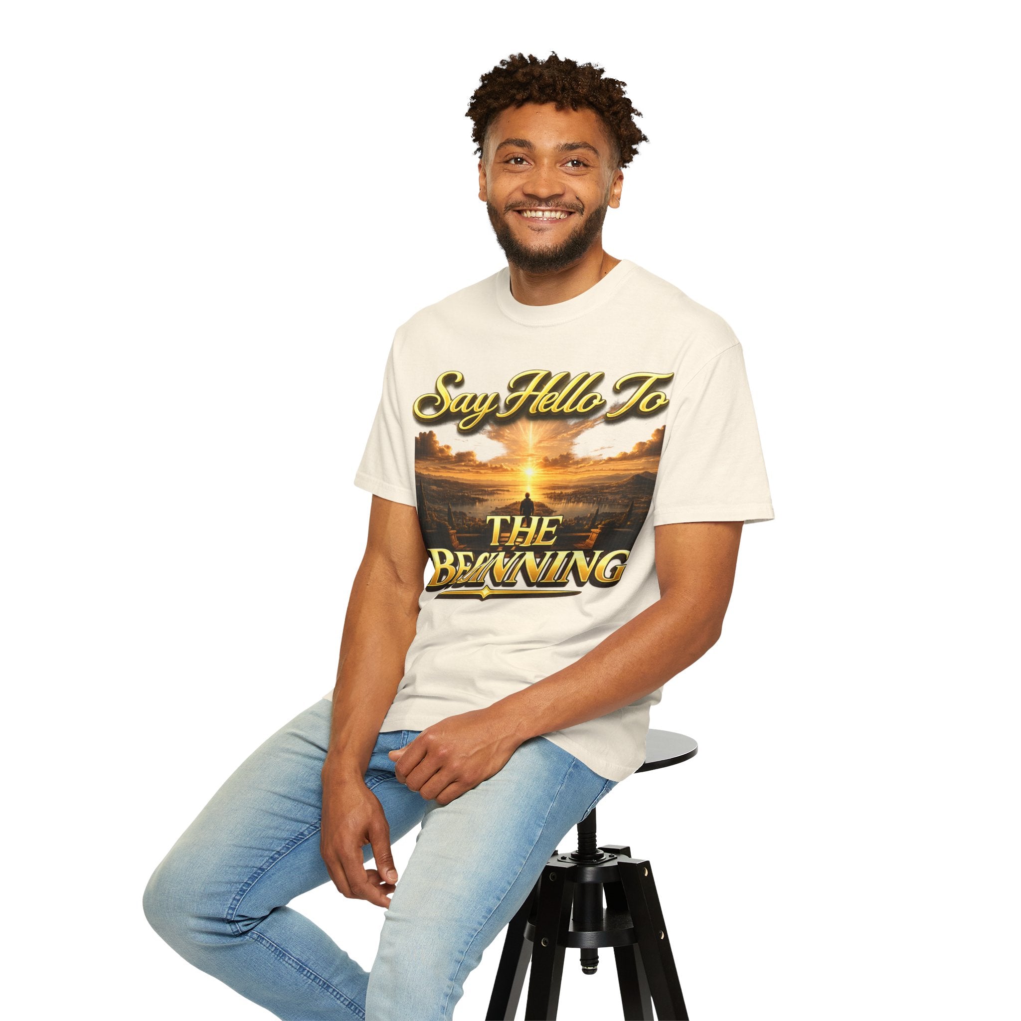 Inspirational 'Say Hello to The Beginning' Sunrise T-Shirt Printify