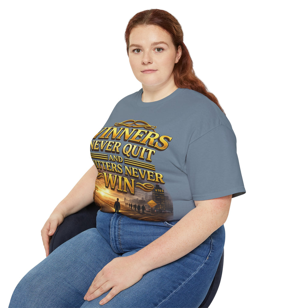 Winners Never Quit Inspirational Tee — Motivational Quote Shirt Printify