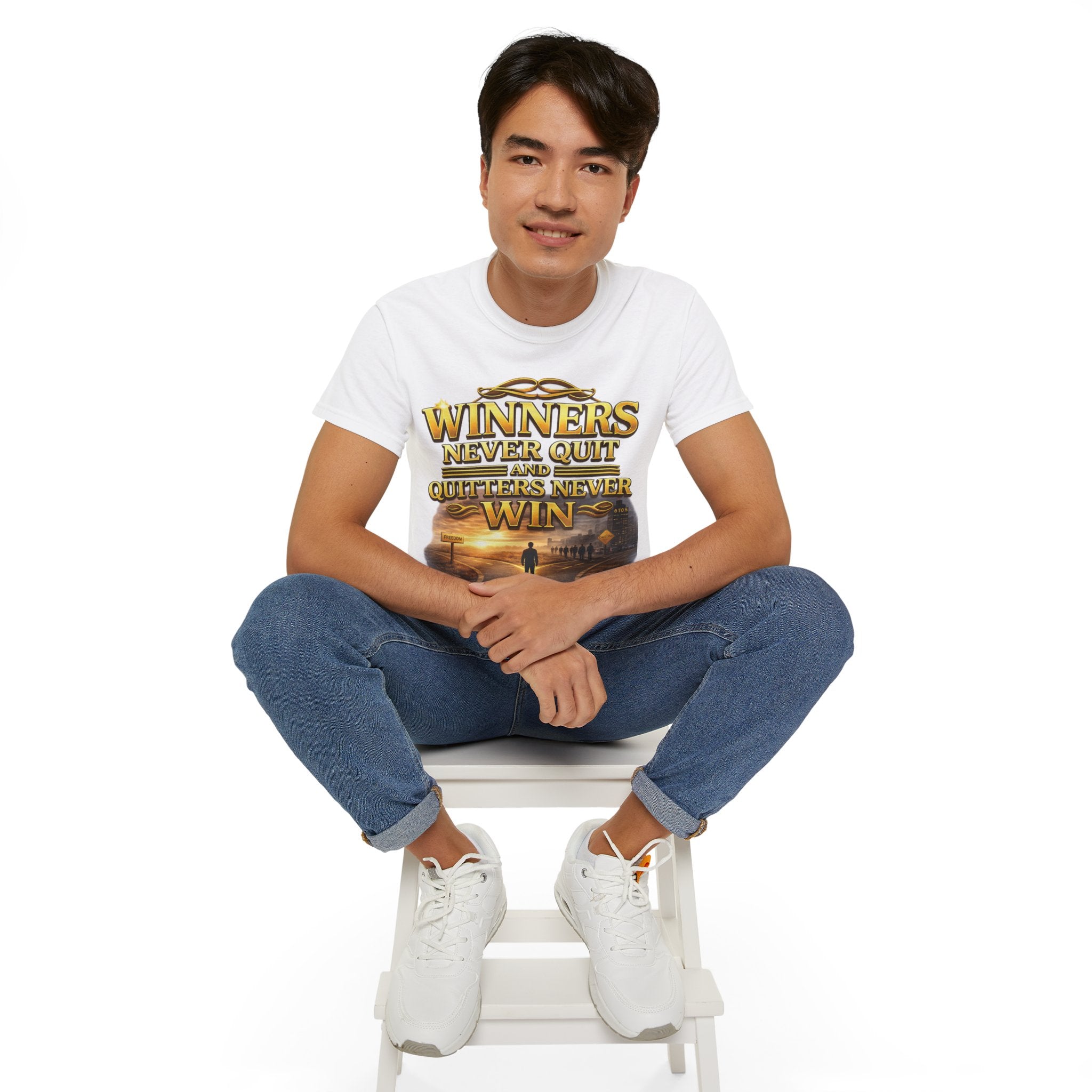 Winners Never Quit Inspirational Tee — Motivational Quote Shirt Printify