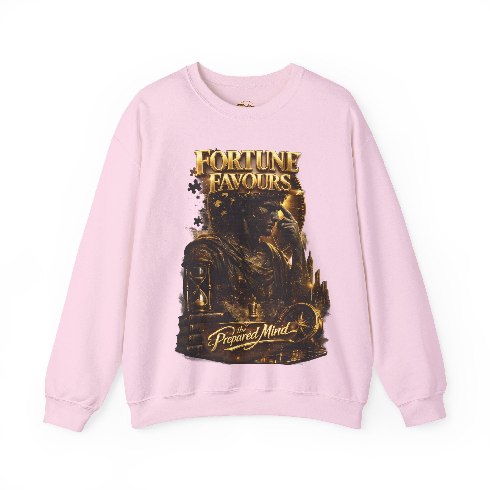 Crewneck Sweatshirt — "Fortune Favors the Prepared Mind" Motivational Design Printify