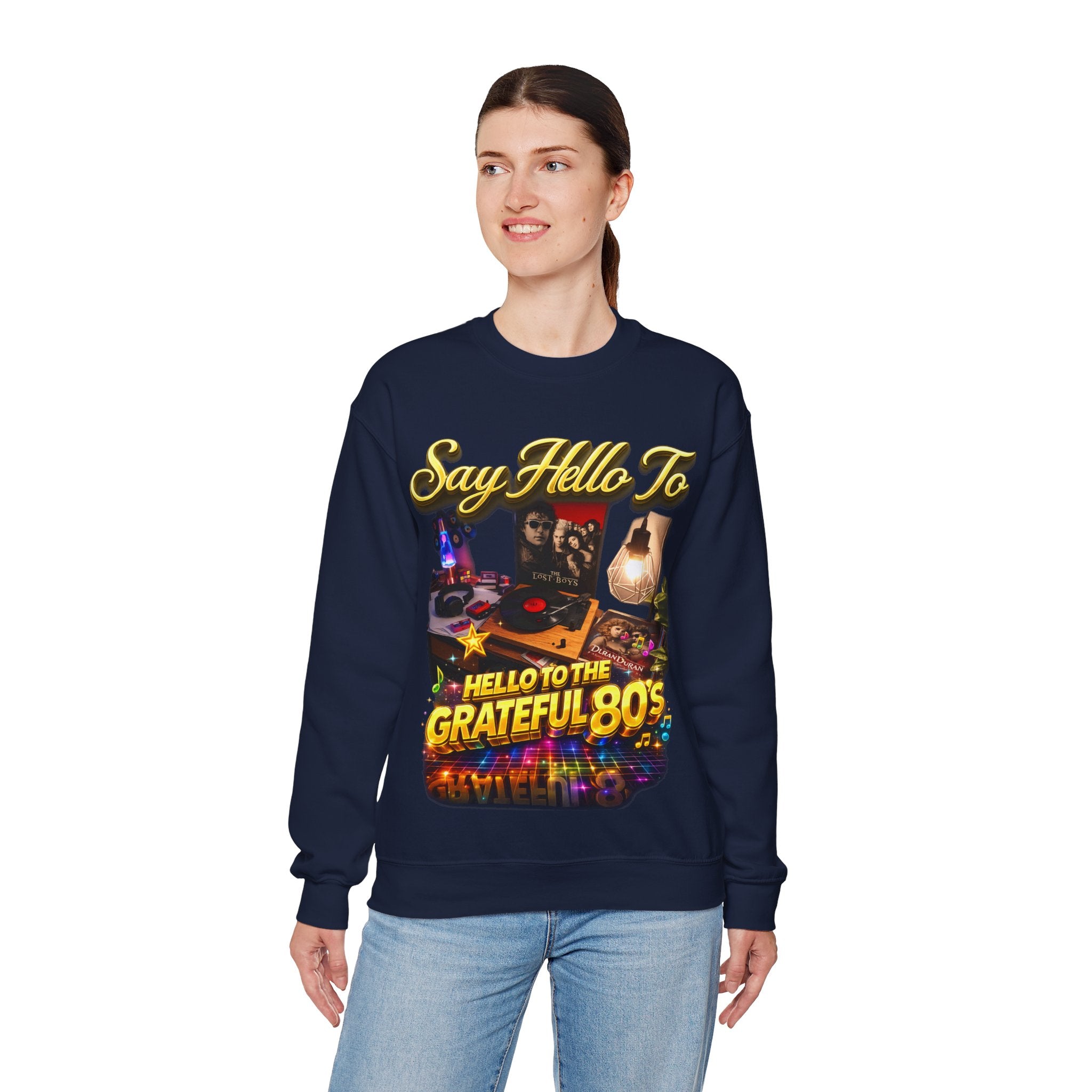 Grateful 80s Crewneck Sweatshirt — “say hello to the grateful 80's” Retro Vibe Printify