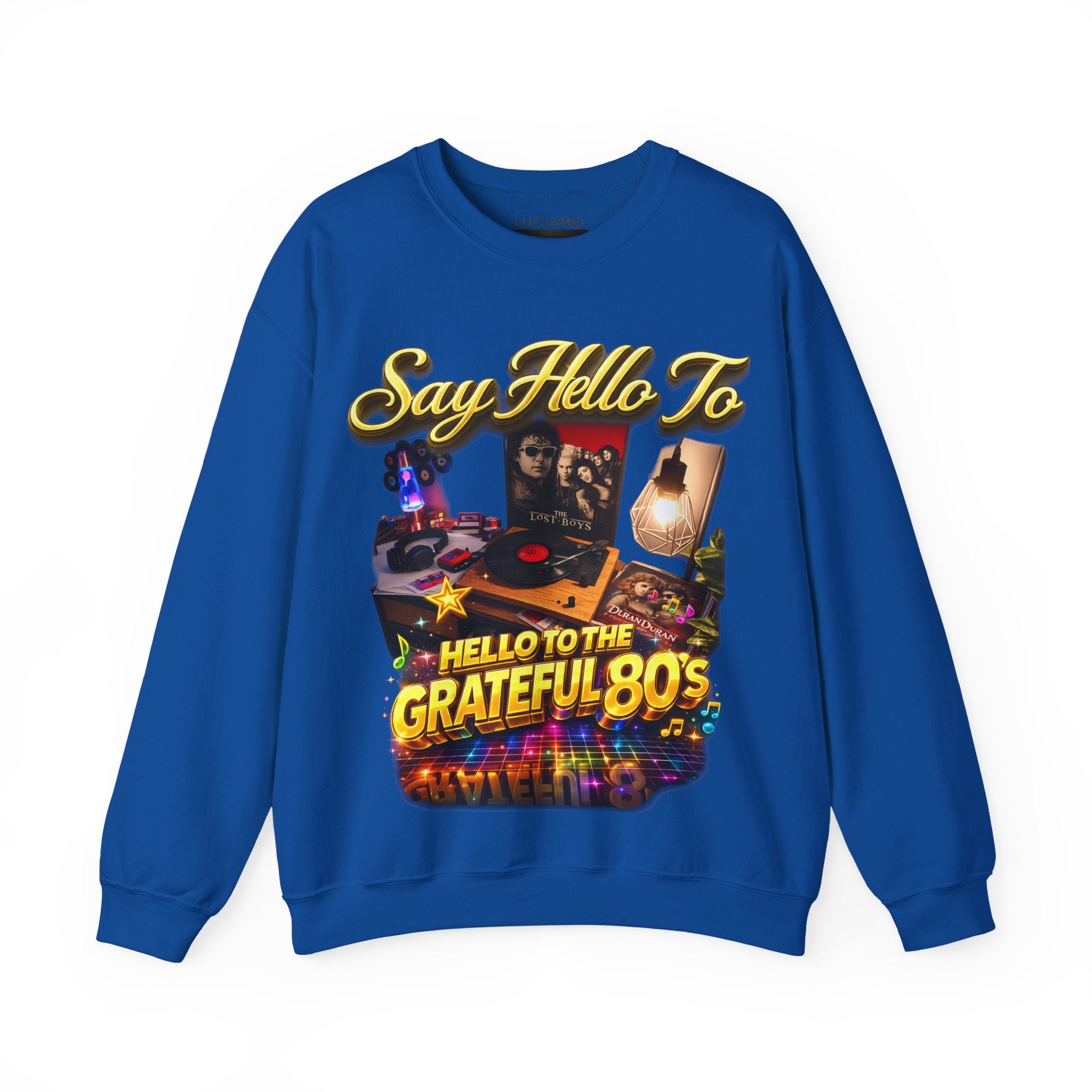 Grateful 80s Crewneck Sweatshirt — “say hello to the grateful 80's” Retro Vibe Printify