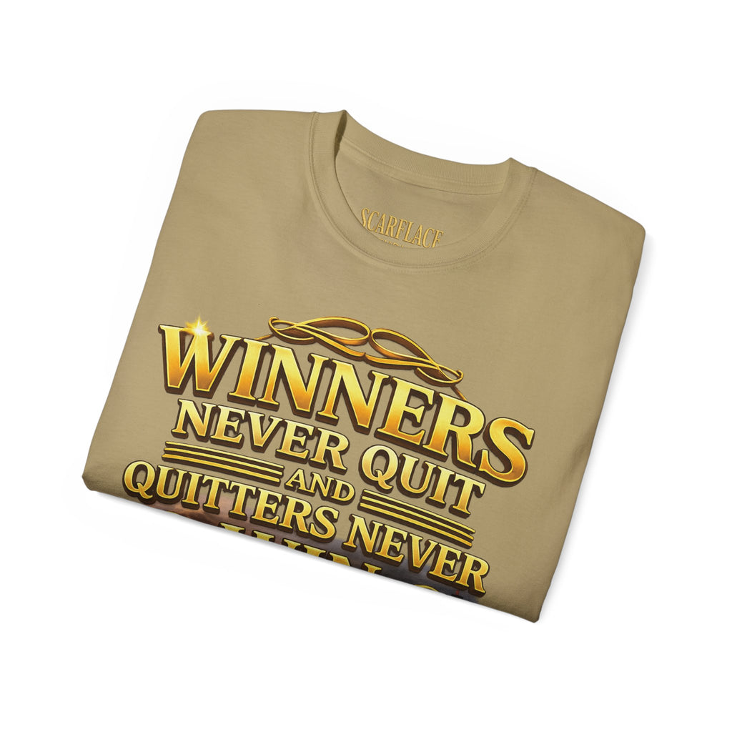 Winners Never Quit Inspirational Tee — Motivational Quote Shirt Printify