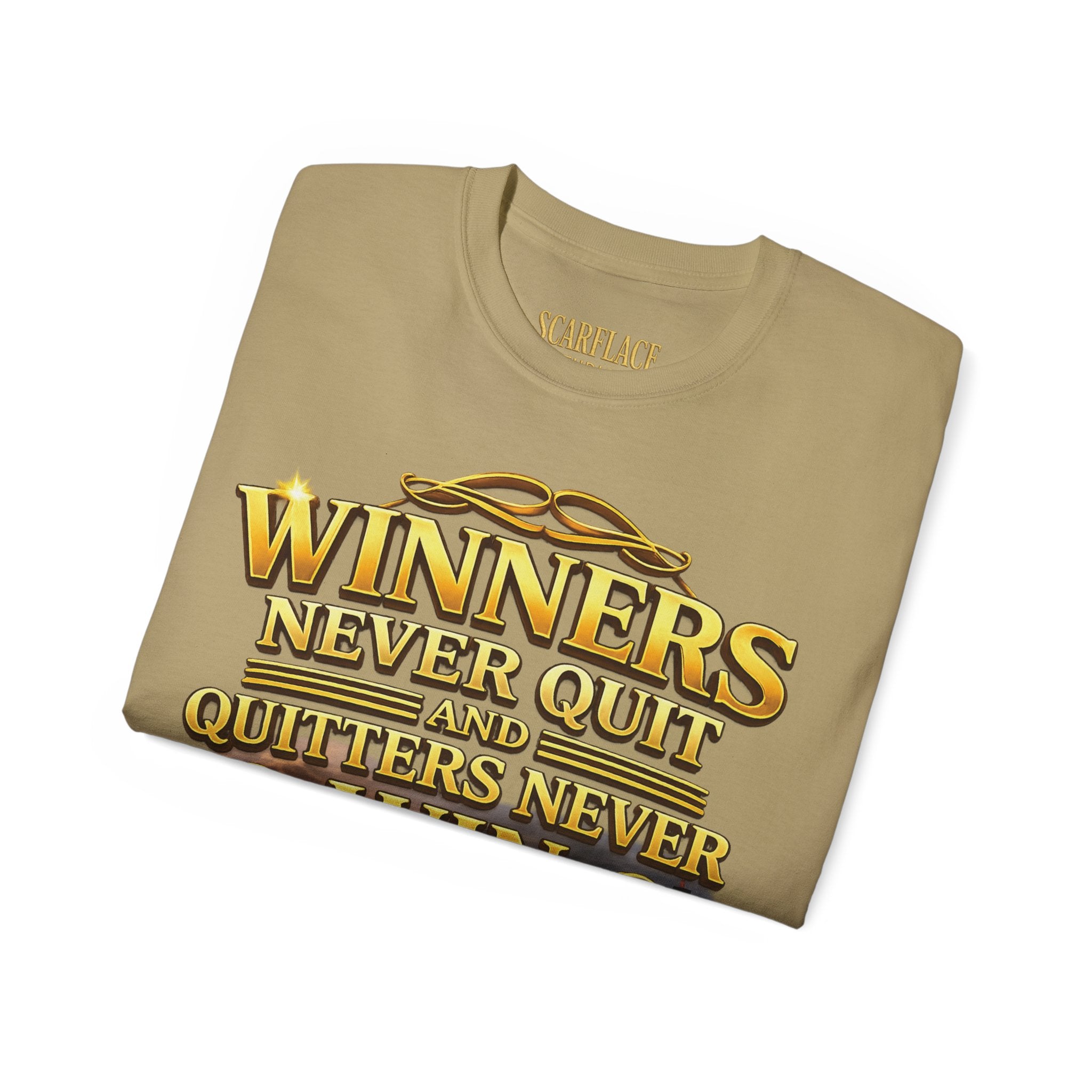 Winners Never Quit Inspirational Tee — Motivational Quote Shirt Printify