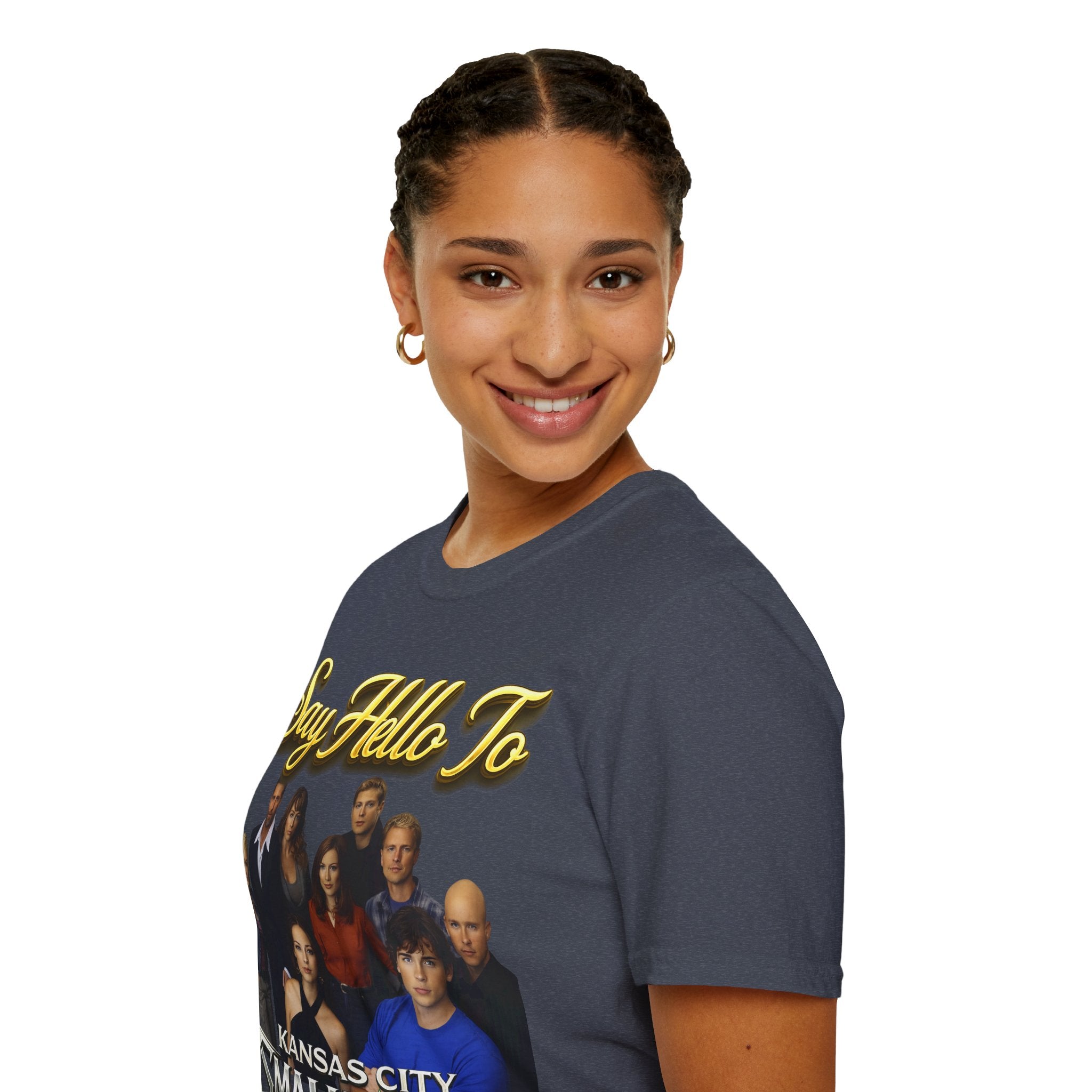 Smallville Cast T-Shirt – "Say Hello To" Kansas City Retro TV Logo Printify