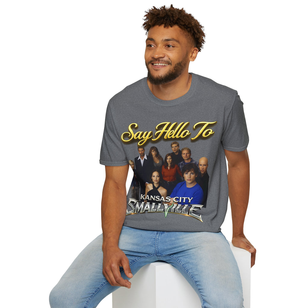 Smallville Cast T-Shirt – "Say Hello To" Kansas City Retro TV Logo Printify
