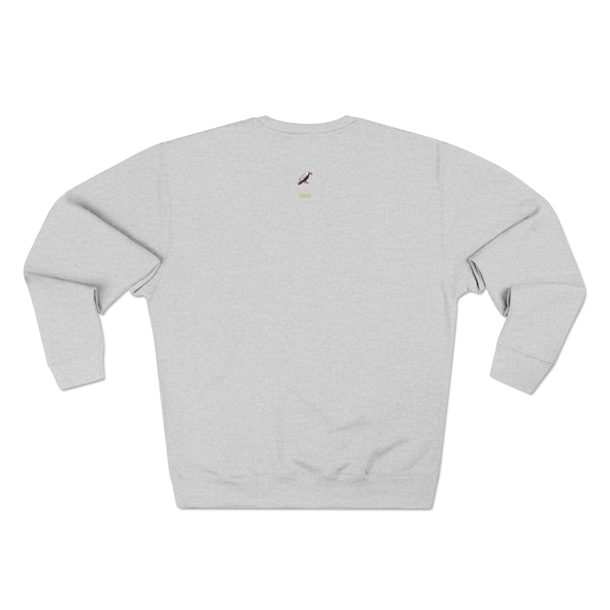 Crewneck Sweatshirt — "Say Hello to My Next Level" Golden Sci‑Fi City Graphic Printify