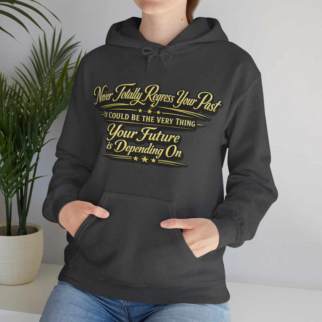 Inspirational Hoodie – “Never Letting Regret Your Past” Motivational City Night Sweatshirt Printify