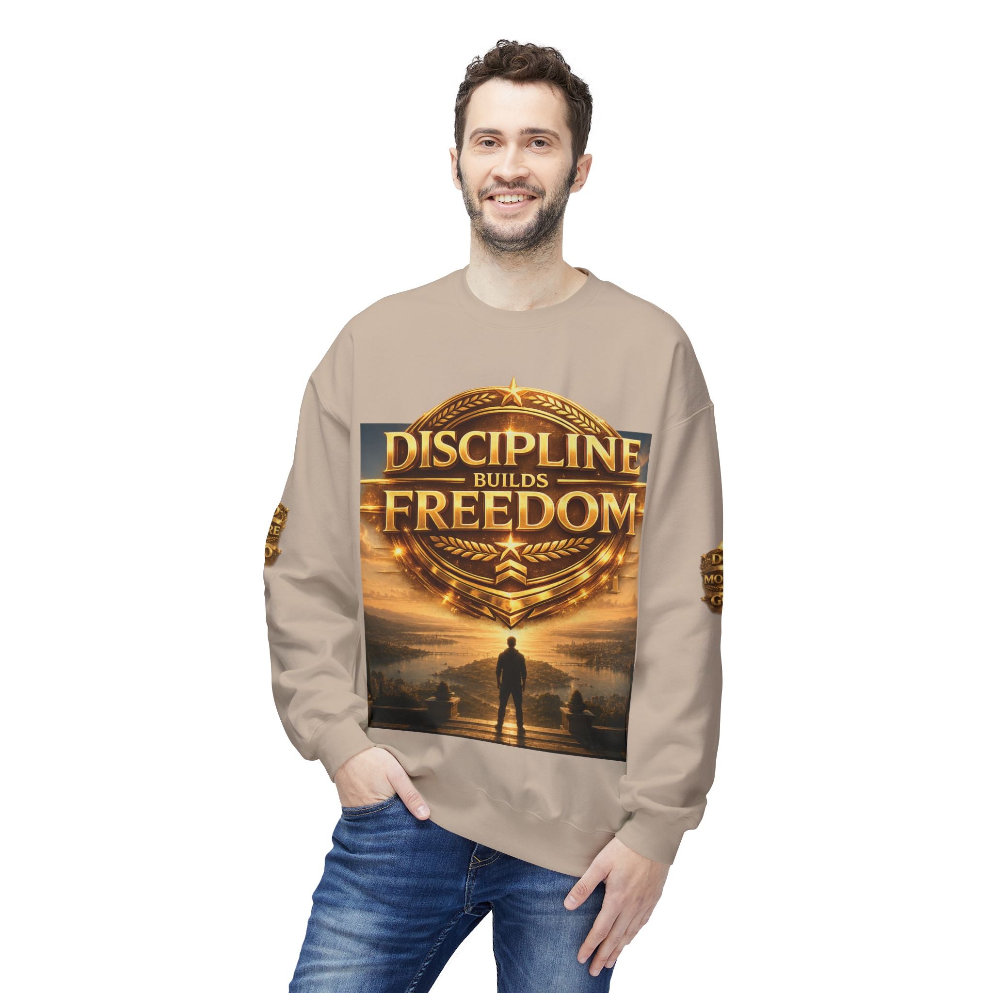 Discipline Builds Freedom Crewneck Sweatshirt – Motivational Fitness & Success Pullover Printify
