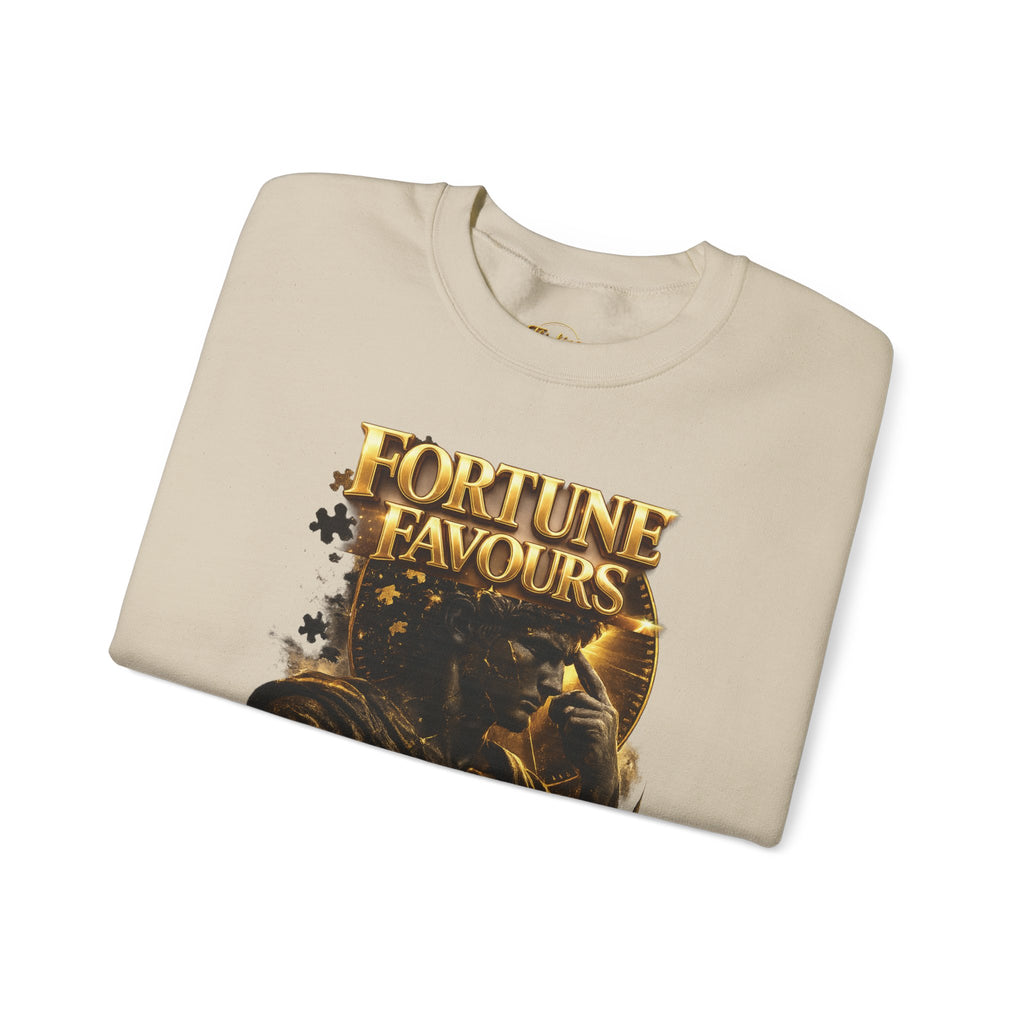 Crewneck Sweatshirt — "Fortune Favors the Prepared Mind" Motivational Design Printify