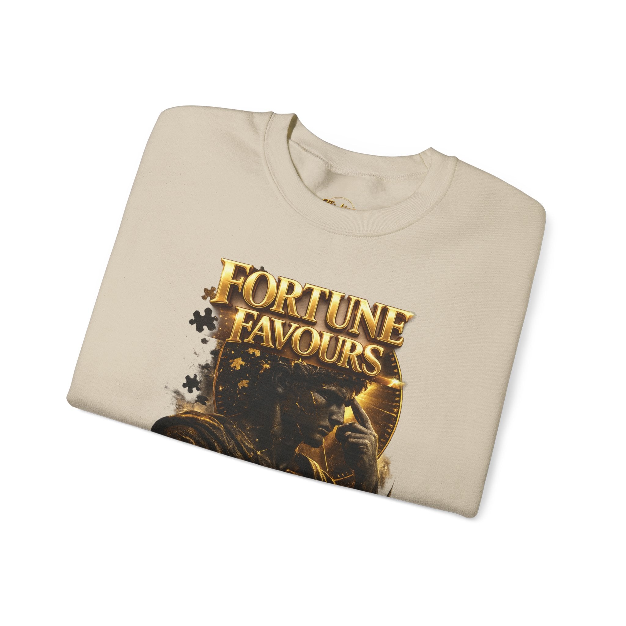 Crewneck Sweatshirt — "Fortune Favors the Prepared Mind" Motivational Design Printify