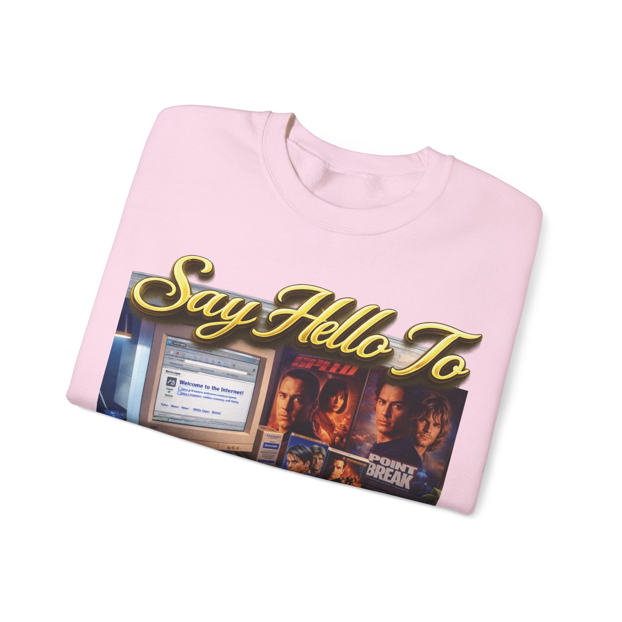 90s Nostalgia Crewneck Sweatshirt – "Say Hello To The Never Forgetful Nostalgic 90's" Printify