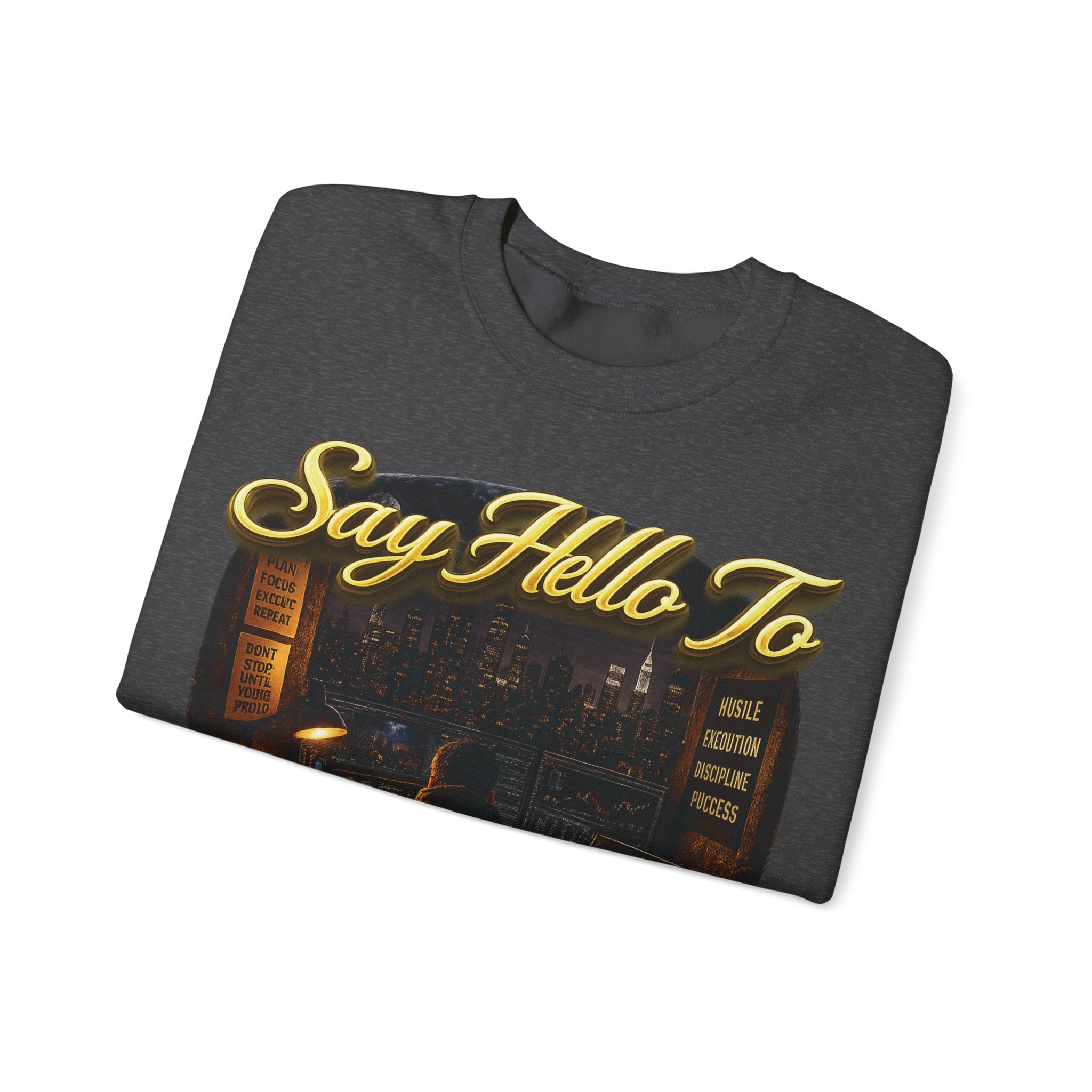 The Grind That Never Sleeps Crewneck Sweatshirt — Motivational Hustle Sweatshirt Printify