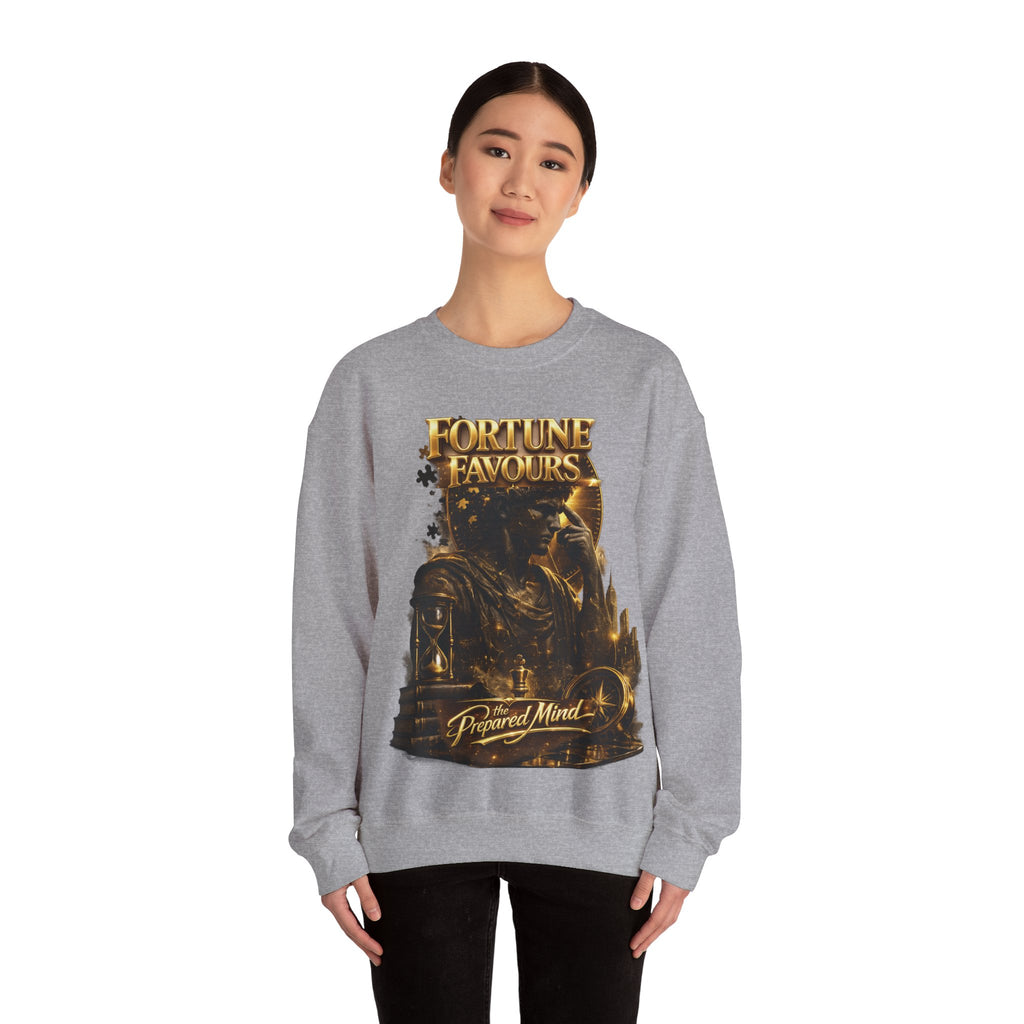 Crewneck Sweatshirt — "Fortune Favors the Prepared Mind" Motivational Design Printify