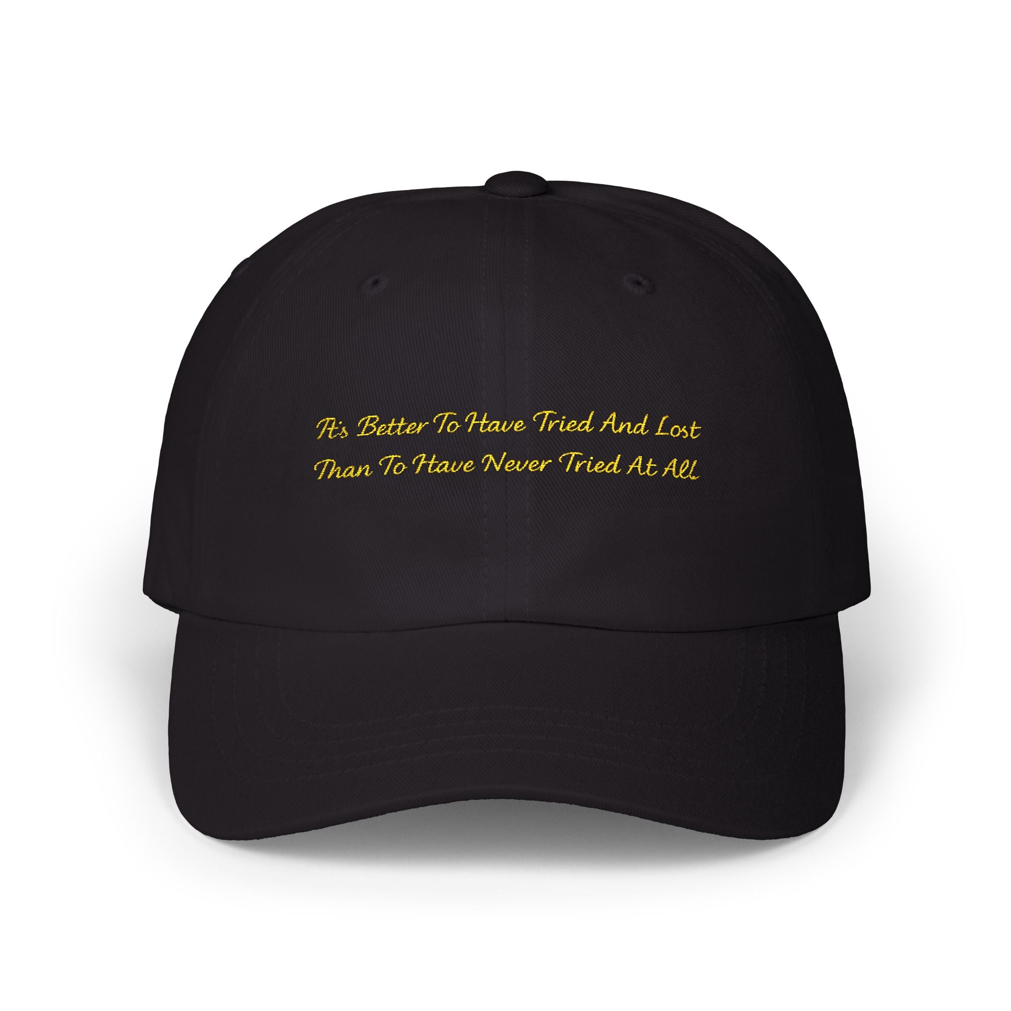 Embroidered Gold Script Dad Cap — Minimal White Baseball Hat Printify