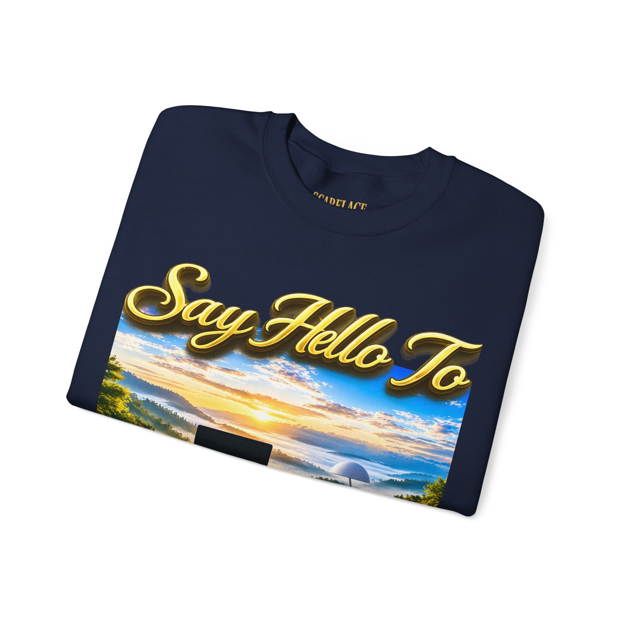 Working From Home Sweatshirt – "Say Hello To" Scenic Home Office Crewneck Printify