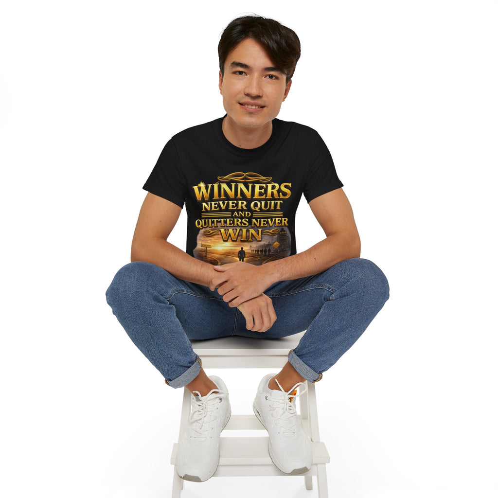 Winners Never Quit Inspirational Tee — Motivational Quote Shirt Printify