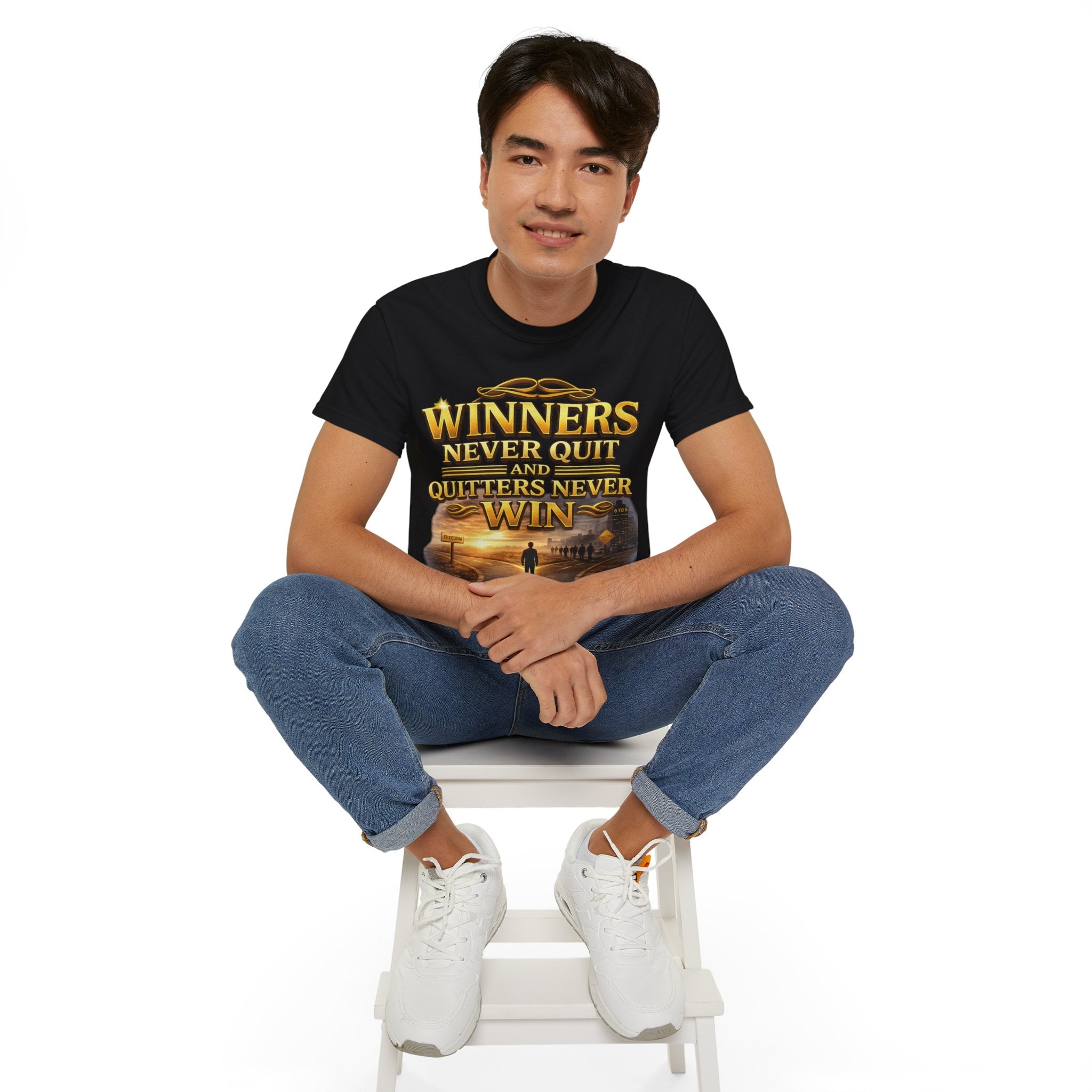 Winners Never Quit Inspirational Tee — Motivational Quote Shirt Printify